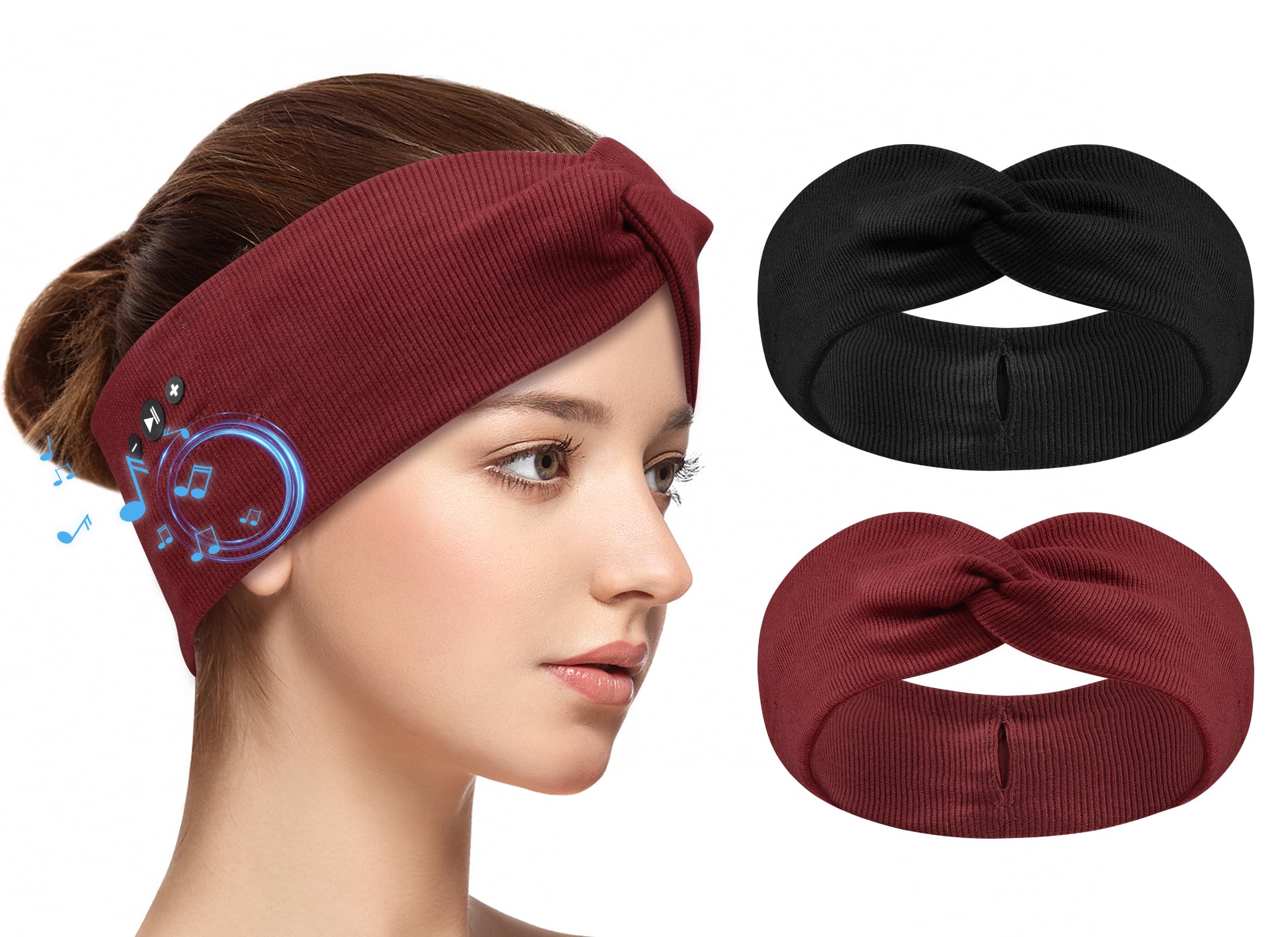 BULYPAZY 2-Pack Headband Headphones with Thin HD Speakers – Red & Black