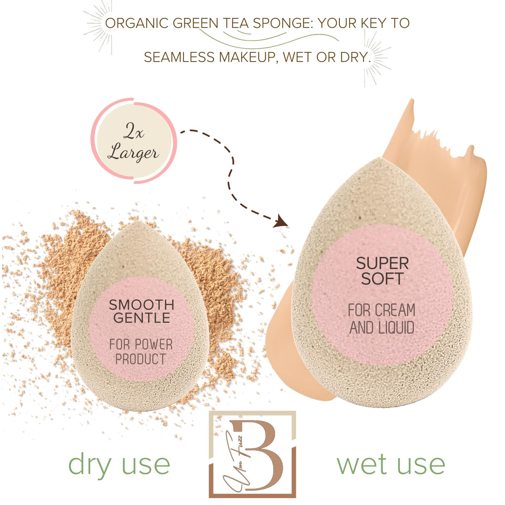 Bumfuzz Green Tea Beauty Sponge – 3-Pack, Plant-Based, Eco-Friendly, Dye-Free & Latex-Free