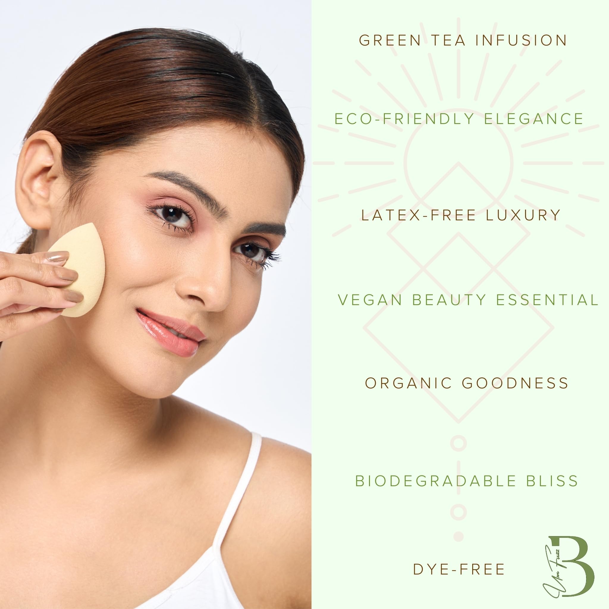 Bumfuzz Green Tea Beauty Sponge – 3-Pack, Plant-Based, Eco-Friendly, Dye-Free & Latex-Free
