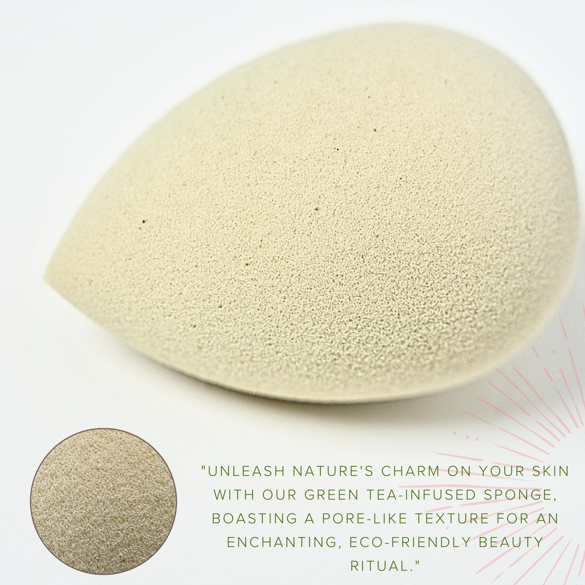 Bumfuzz Green Tea Beauty Sponge – 3-Pack, Plant-Based, Eco-Friendly, Dye-Free & Latex-Free