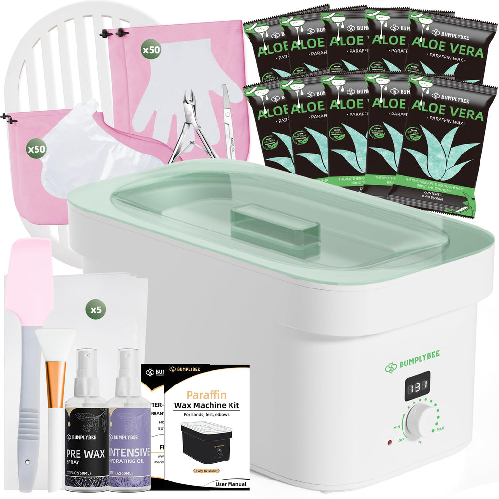 BUMPLYBEE 7000ml Paraffin Wax Machine for Hands & Feet | Aloe Vera Refills Included | White Home Spa Kit