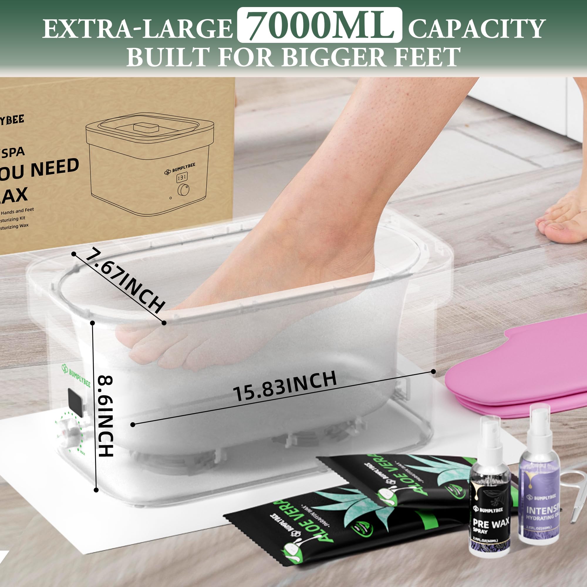 BUMPLYBEE 7000ml Paraffin Wax Machine for Hands & Feet | Aloe Vera Refills Included | White Home Spa Kit