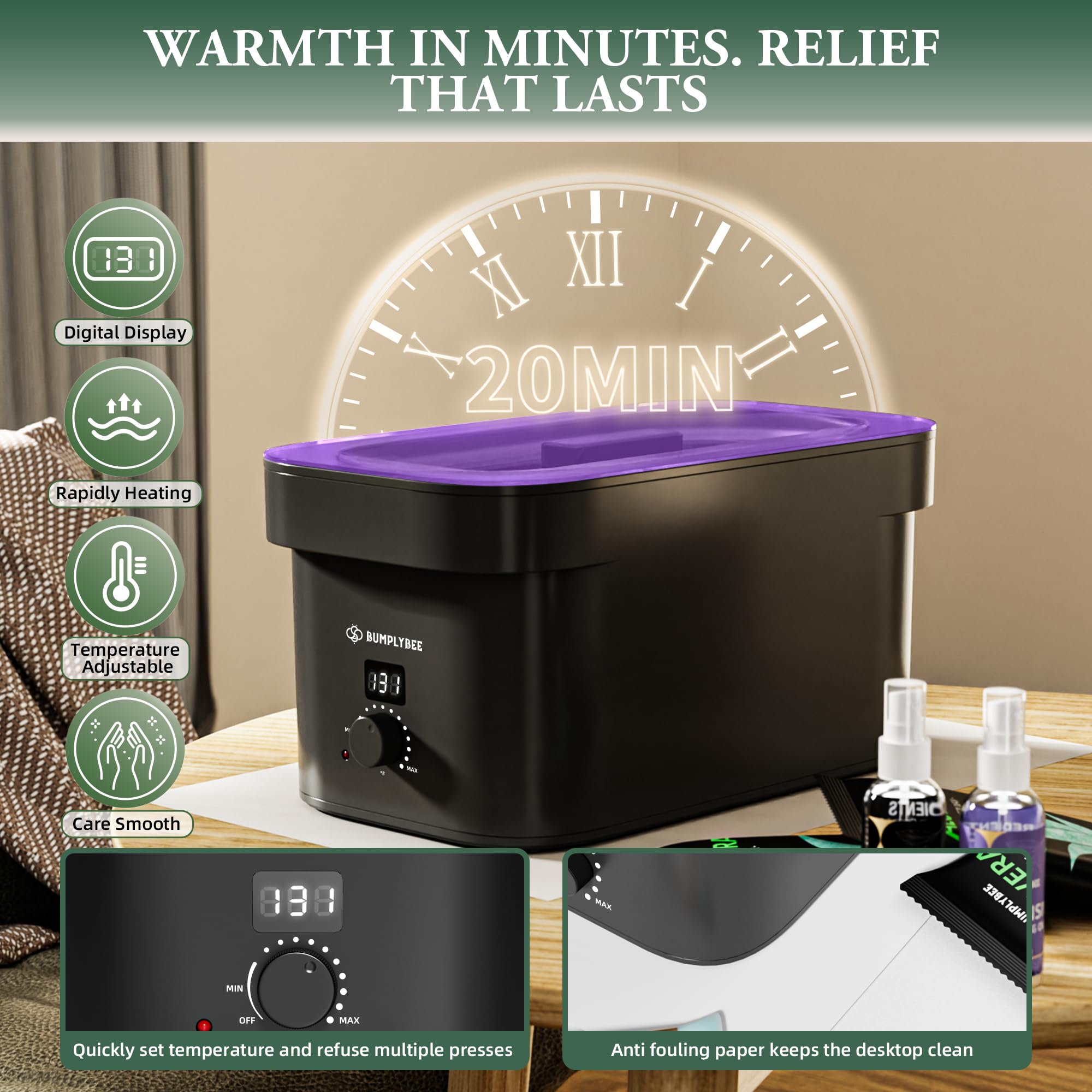 BUMPLYBEE 7000ml Paraffin Wax Machine for Hands & Feet with Aloe Vera Refills