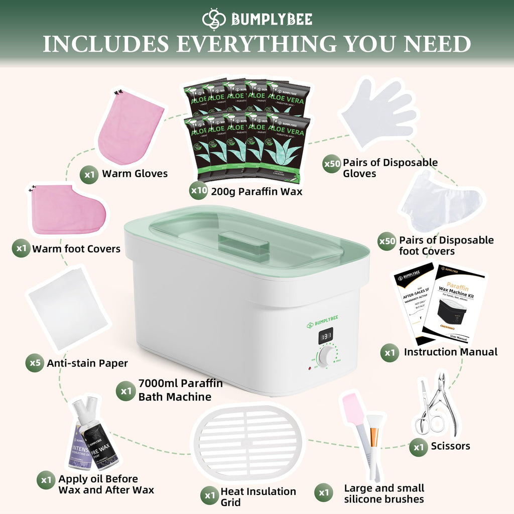 BUMPLYBEE 7000ml Paraffin Wax Machine for Hands & Feet | Aloe Vera Refills Included | White Home Spa Kit