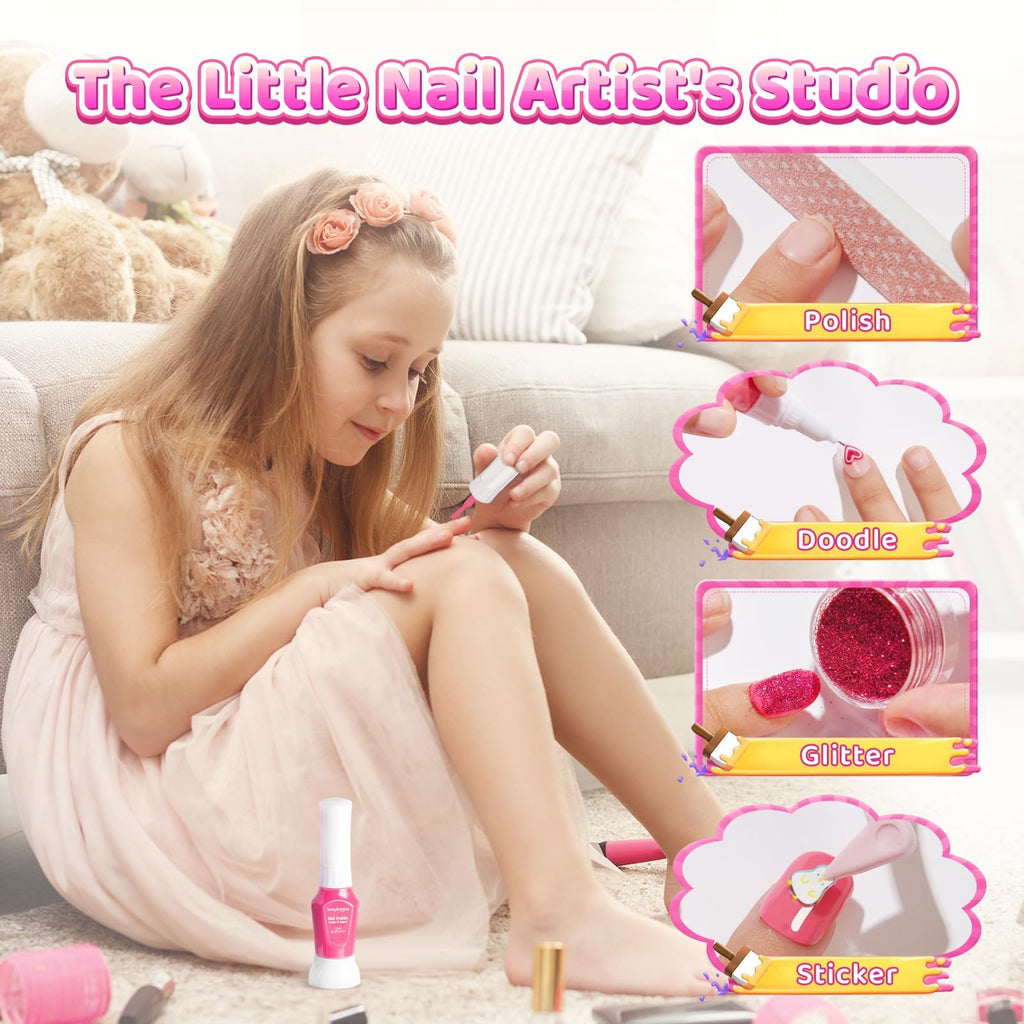 BUNNY BUBBLES Kids Nail Polish Kit – Water-Based Nail Pens, Glitter & 300 Stickers, Gift Set