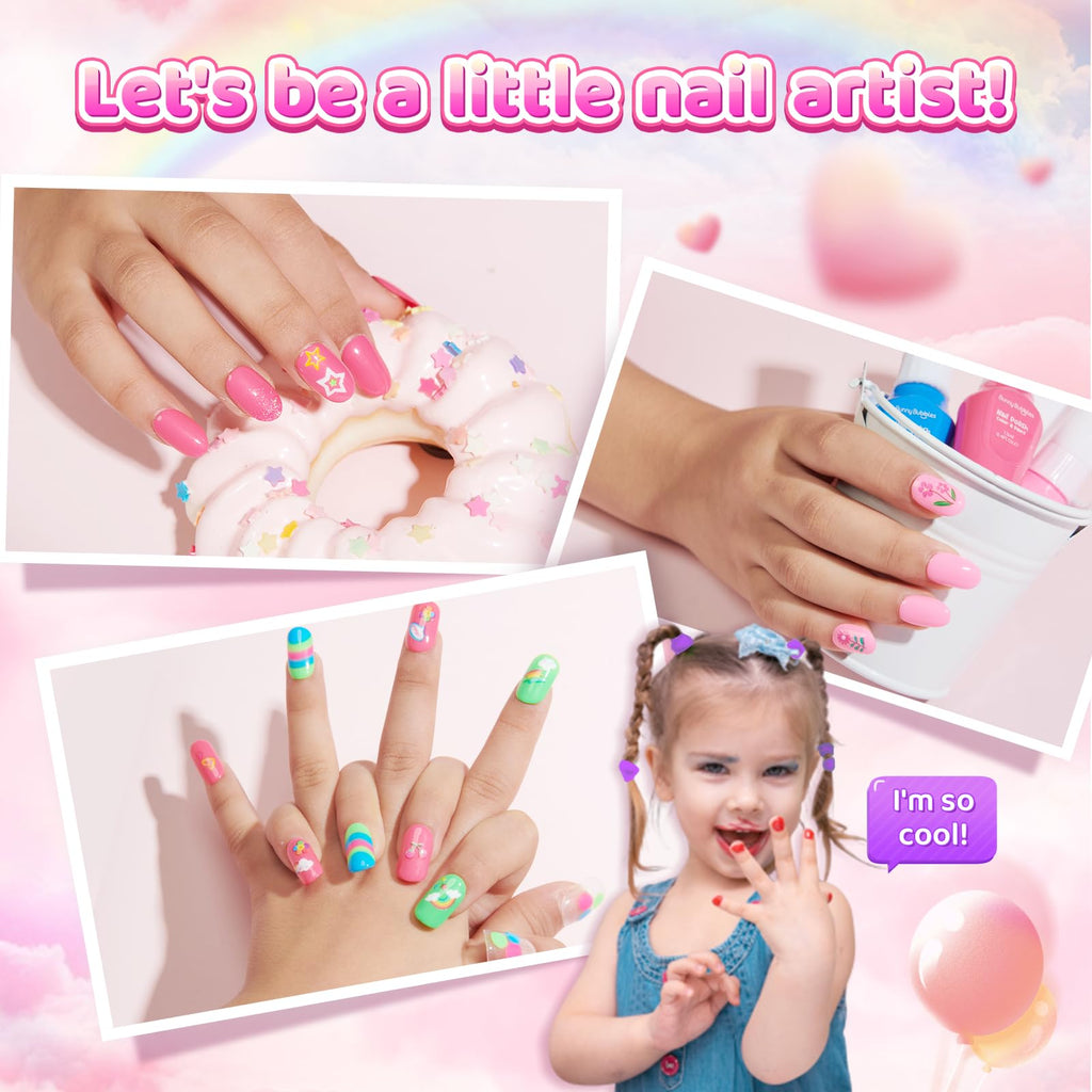 BUNNY BUBBLES Kids Nail Polish Kit – Water-Based Nail Pens, Glitter & 300 Stickers, Gift Set