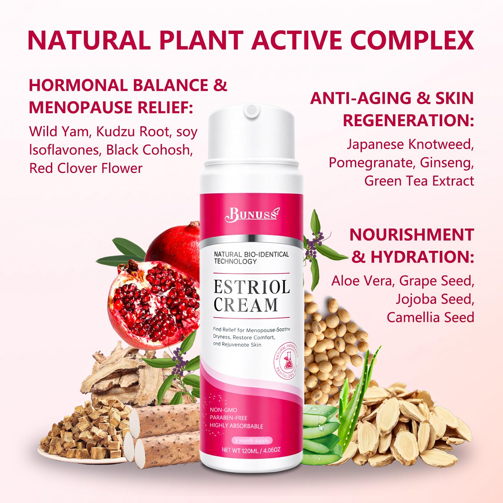 BUNUSS Estriol Face Cream for Women – Natural Bioidentical Moisturizer with Wild Yam