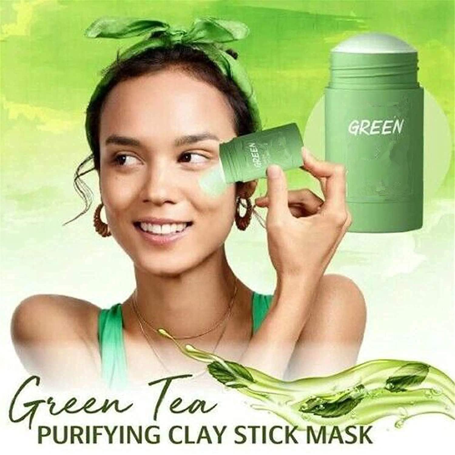 Bupposes Green Tea Face Mask Clay Stick – Deep Cleanse, Oil Control & Moisturizing (Green 3PC)
