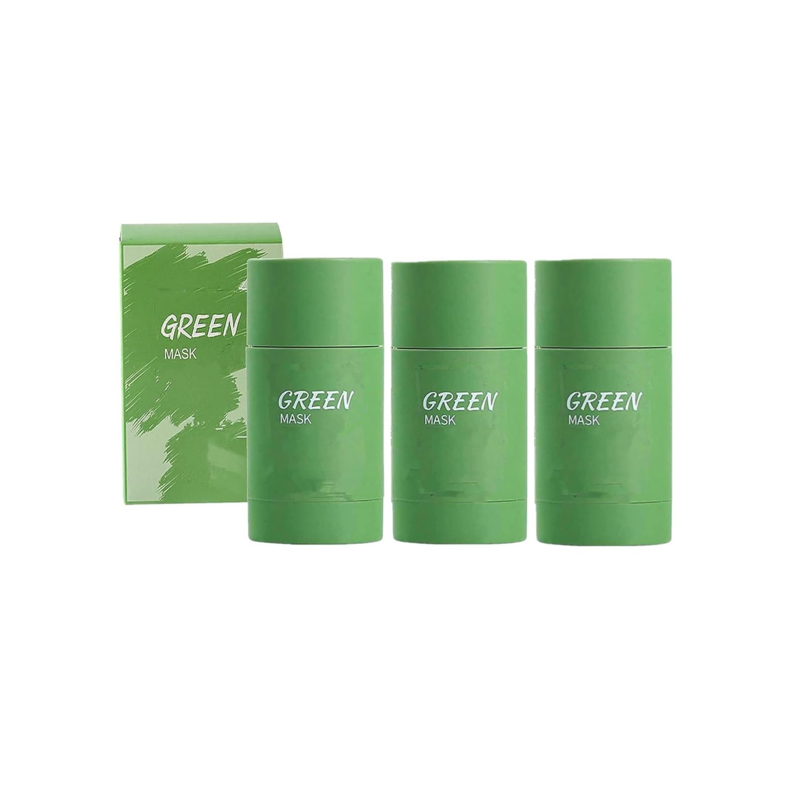 Bupposes Green Tea Face Mask Clay Stick – Deep Cleanse, Oil Control & Moisturizing (Green 3PC)