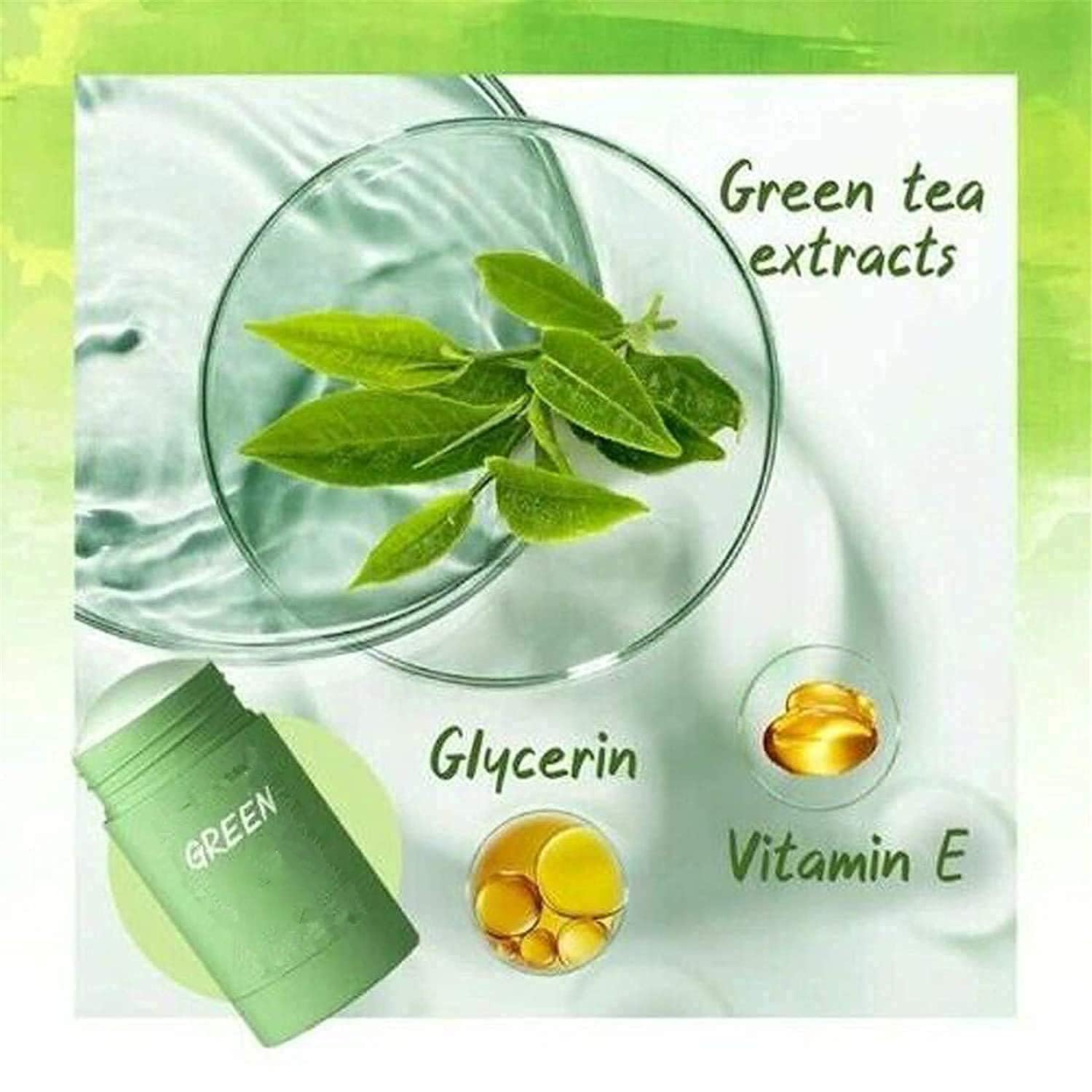 Bupposes Green Tea Face Mask Clay Stick – Deep Cleanse, Oil Control & Moisturizing (Green 3PC)