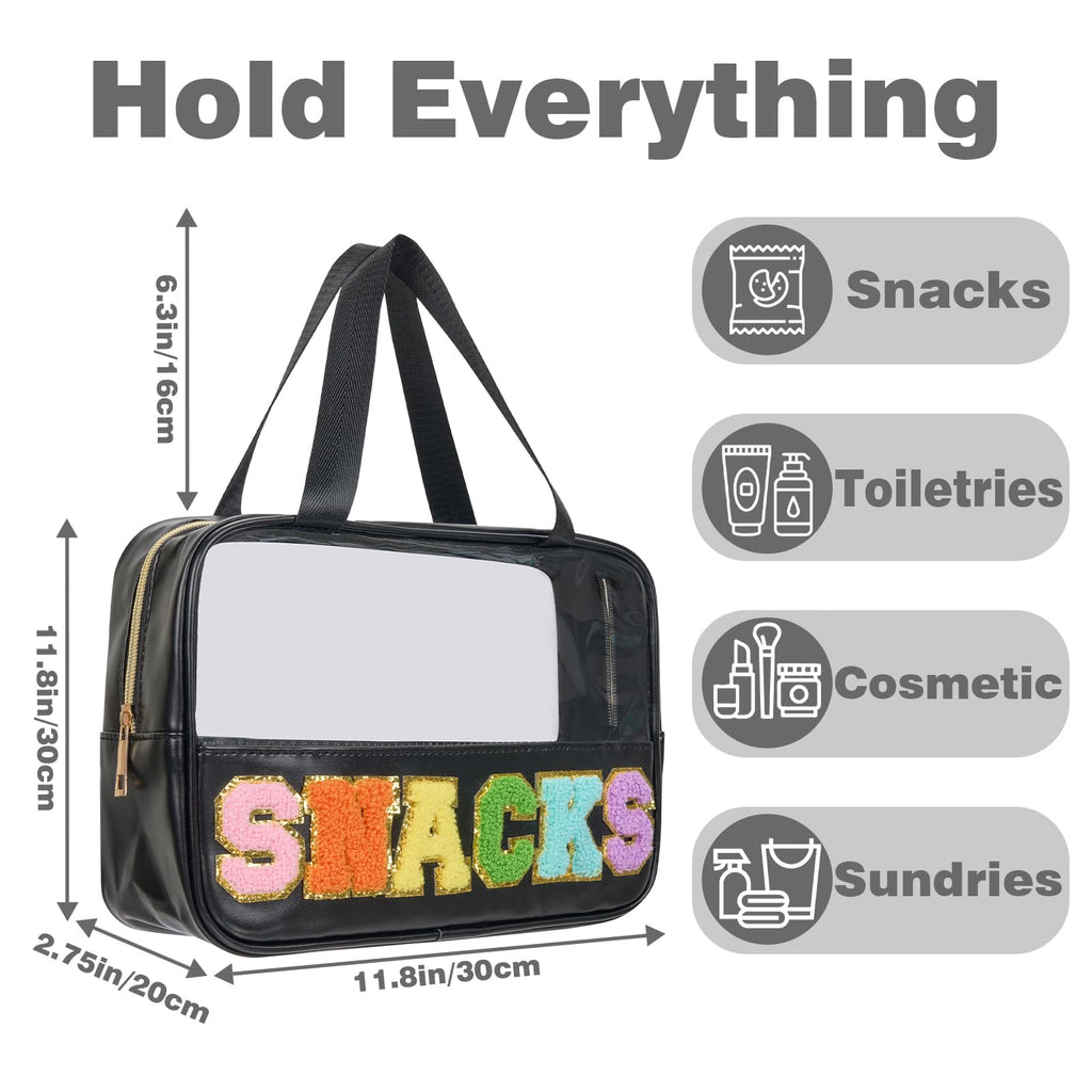 Burskit Clear Snack Bag with Chenille Letters – Transparent Travel Cosmetic & Snack Pouch