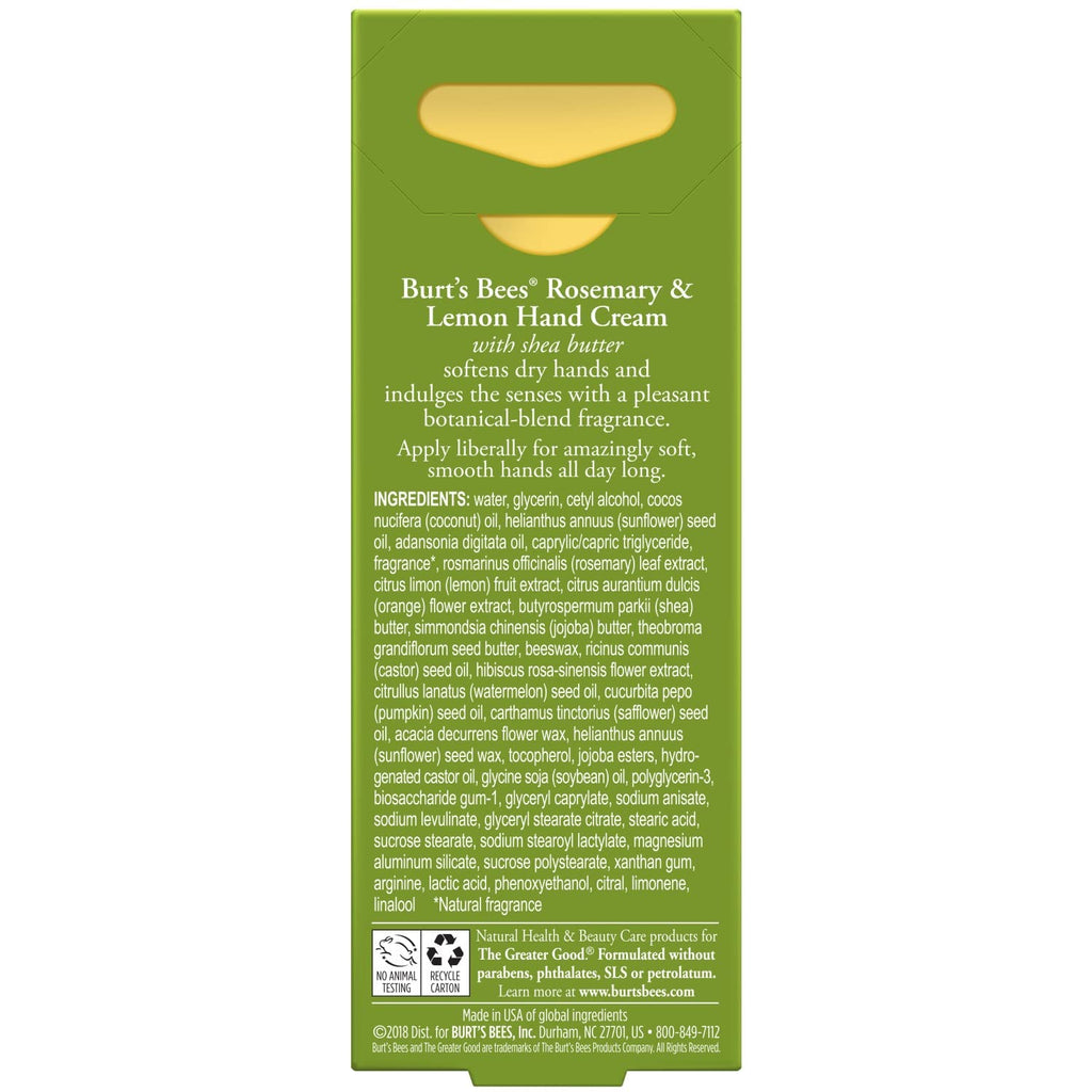 Burts Bees Rosemary and Lemon Hand Cream with Shea Butter – 1 oz | All-Day Moisturization