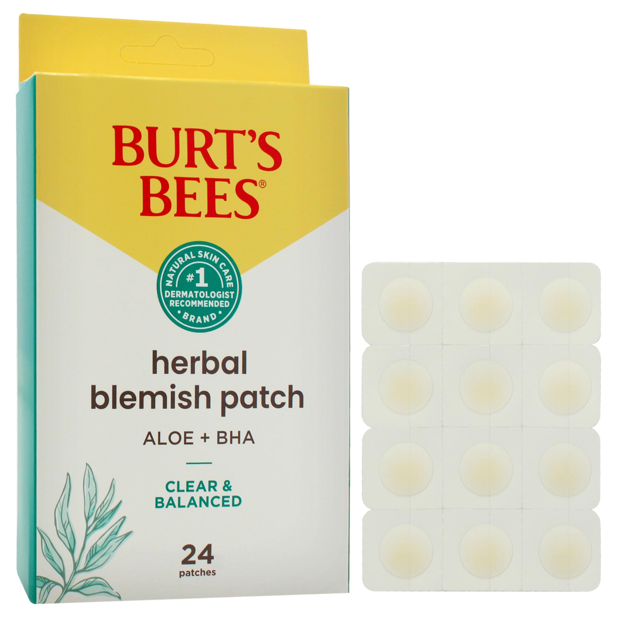 Burts Bees Clear and Balanced Herbal Blemish Patches for Women – 24 Count
