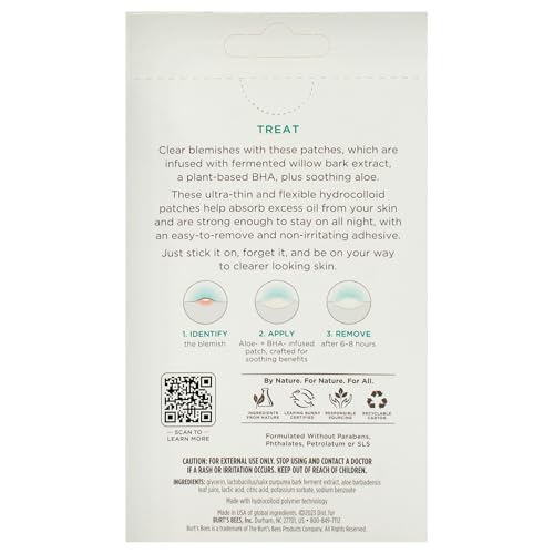 Burts Bees Clear and Balanced Herbal Blemish Patches for Women – 24 Count