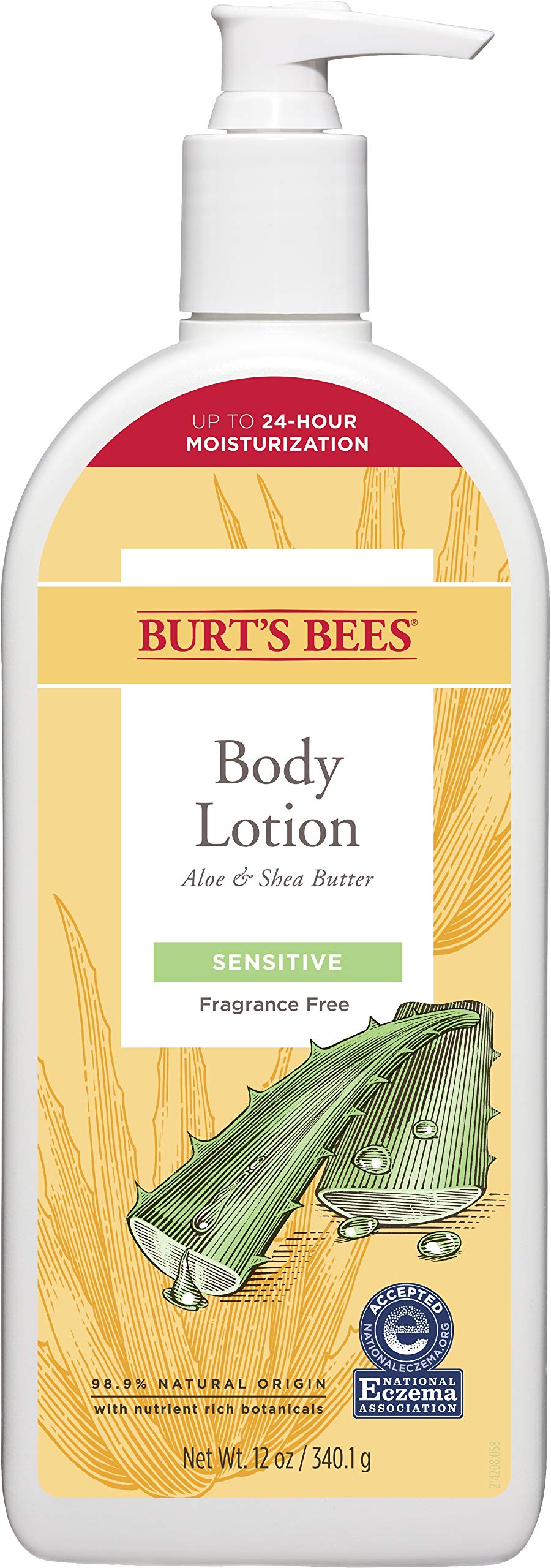 Burt's Bees Sensitive Skin Body Lotion with Aloe & Shea Butter – 12 Oz (Fragrance-Free)