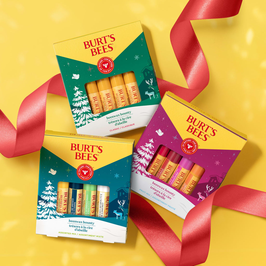 Burt's Bees Christmas Lip Balm Gift Set – Four Flavors: Beeswax, Vanilla Bean, Cucumber Mint & Coconut & Pear