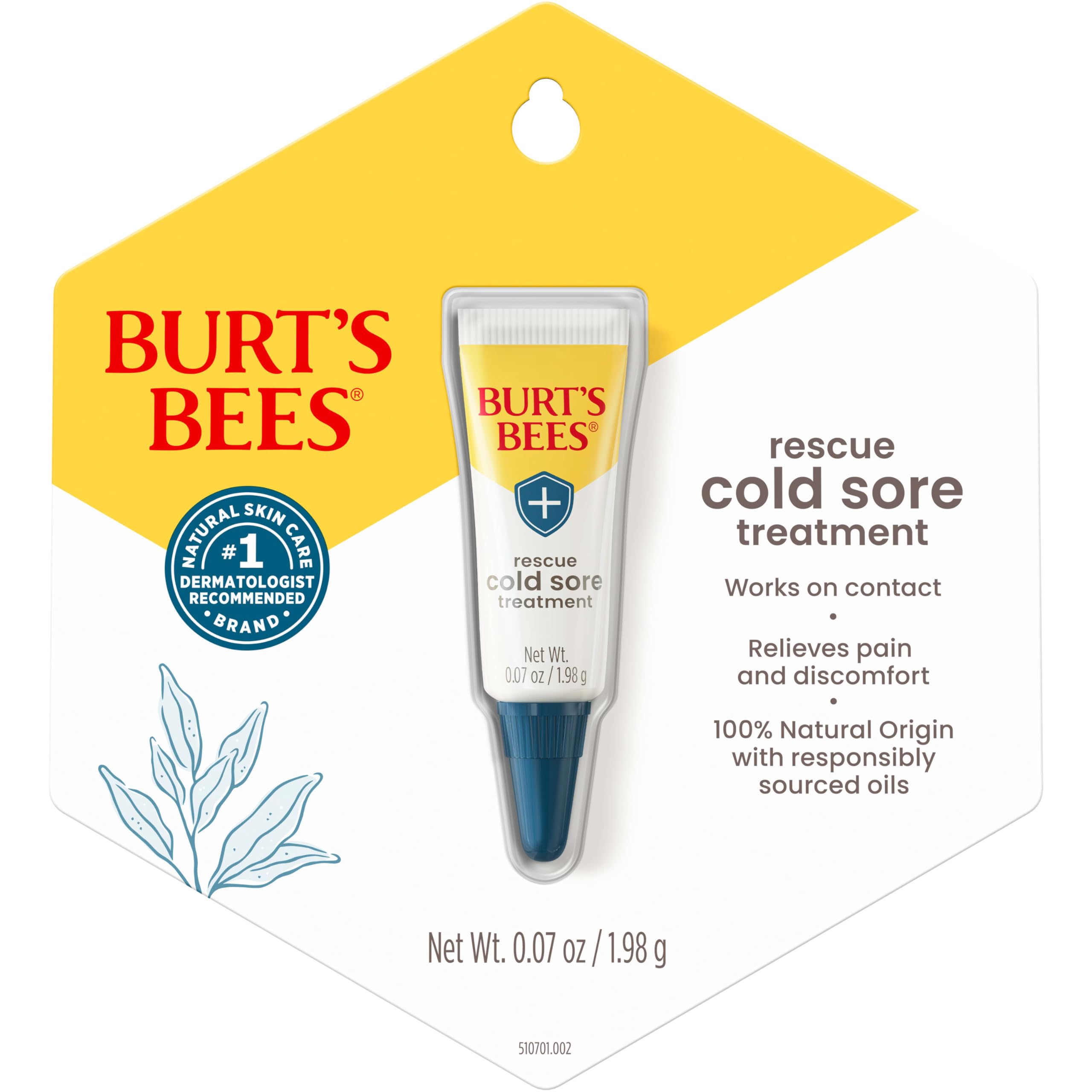 Burt's Bees Cold Sore Treatment with Rhubarb & Sage Complex | 0.07 oz | Natural Origin