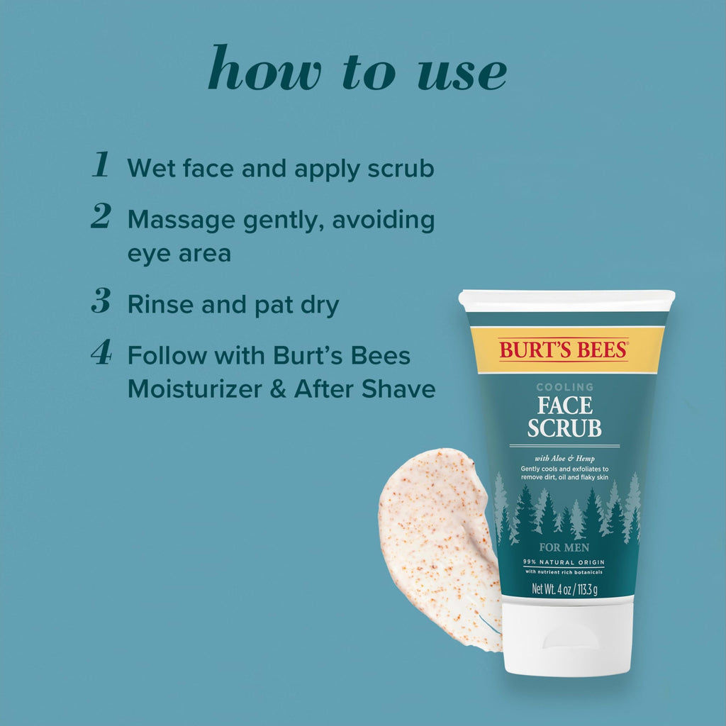 Burt's Bees Cooling Face Scrub for Men with Aloe & Hemp, 4 oz