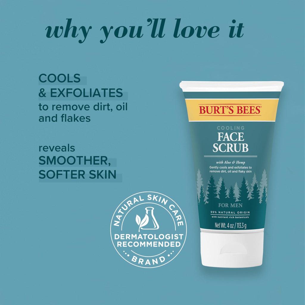 Burt's Bees Cooling Face Scrub for Men with Aloe & Hemp, 4 oz