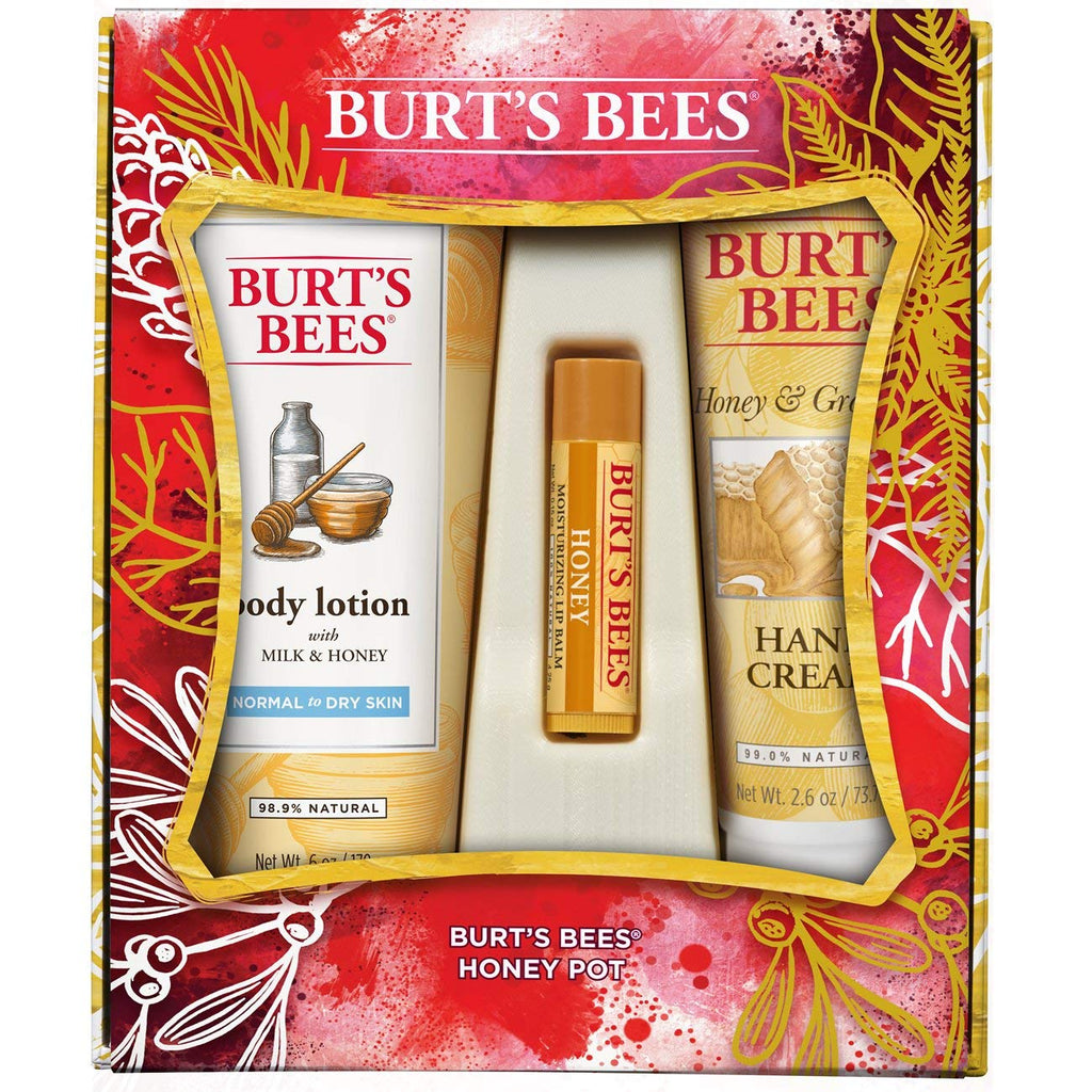 Burt's Bees Honey Pot Gift Set – Milk & Honey Lotion, Hand Cream & Lip Balm