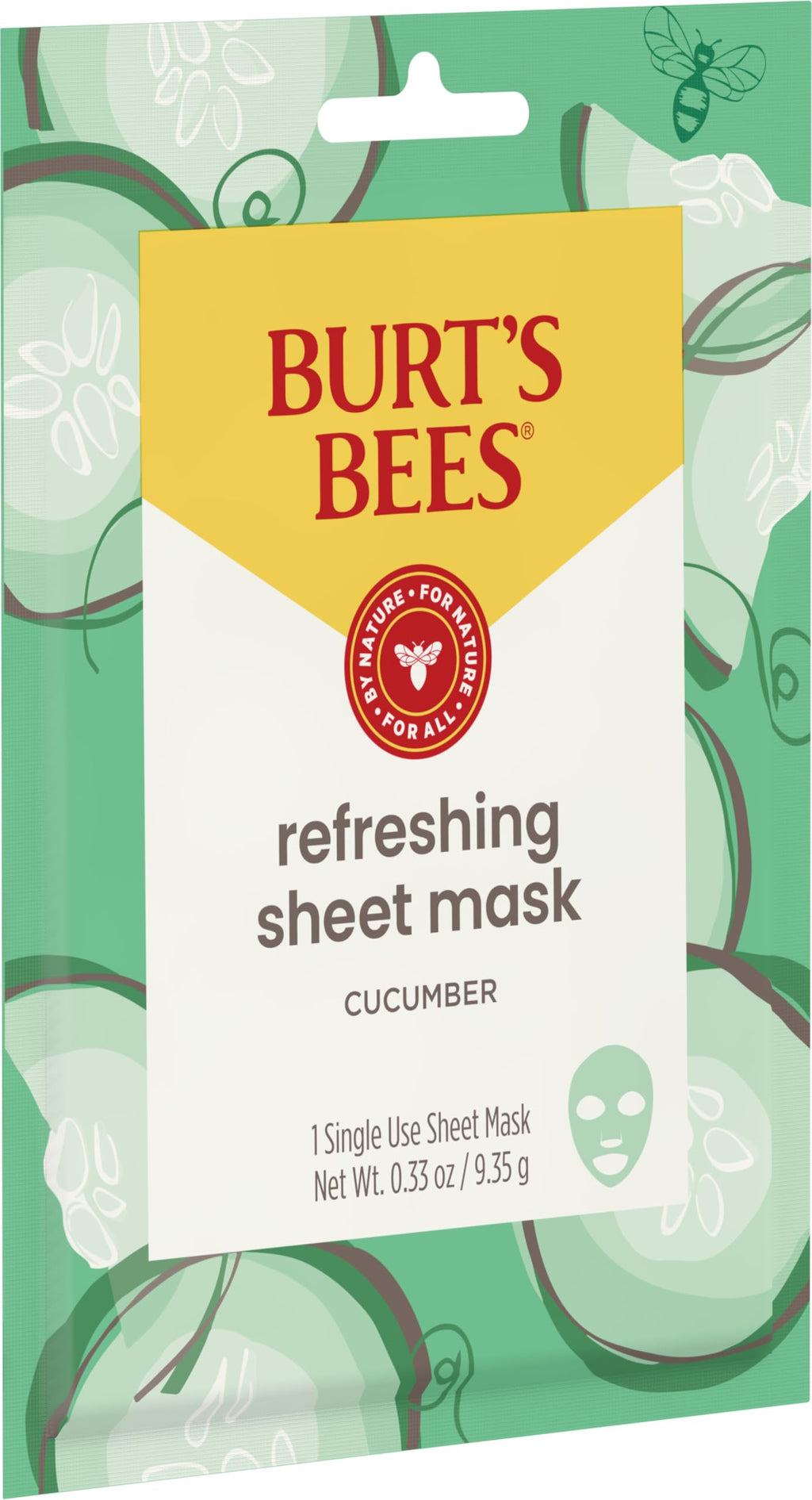 Burt's Bees Refreshing Sheet Mask with Cucumber – Pack of 6 | 99% Natural Origin, Leaping Bunny Certified