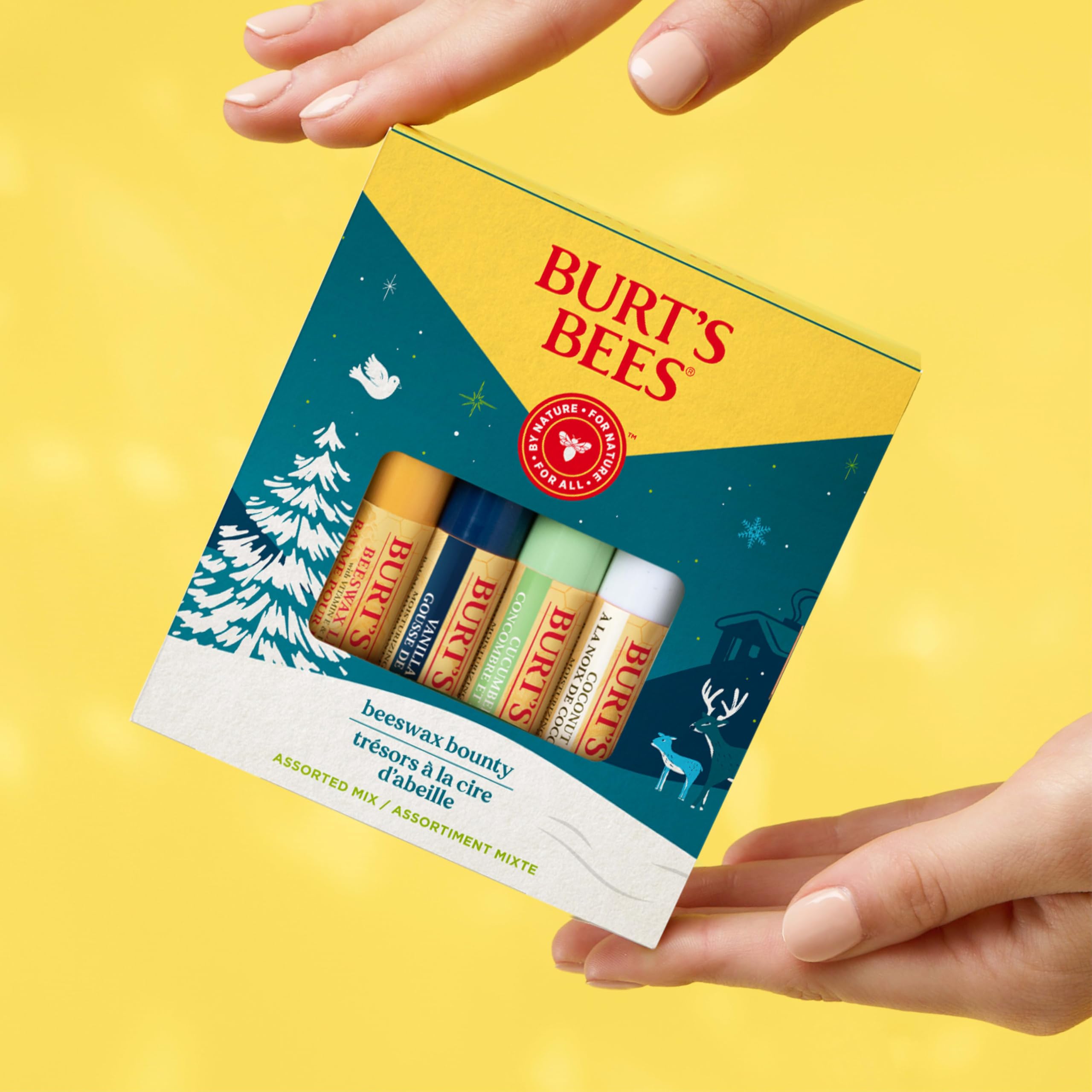 Burt's Bees Christmas Lip Balm Gift Set – Four Flavors: Beeswax, Vanilla Bean, Cucumber Mint & Coconut & Pear