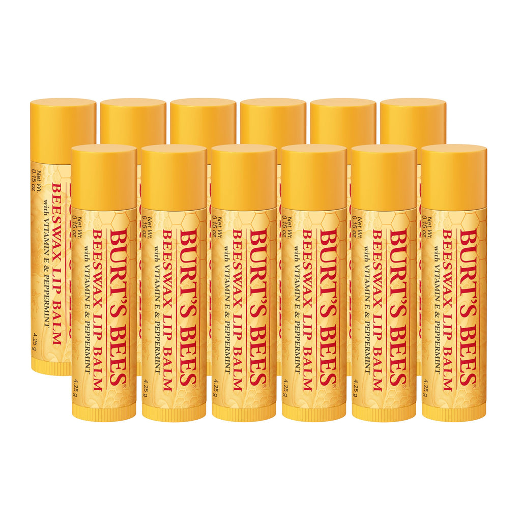 Burt's Bees Lip Balm Original Beeswax 12-Count Pack | Tint-Free, 0.15 oz Tubes