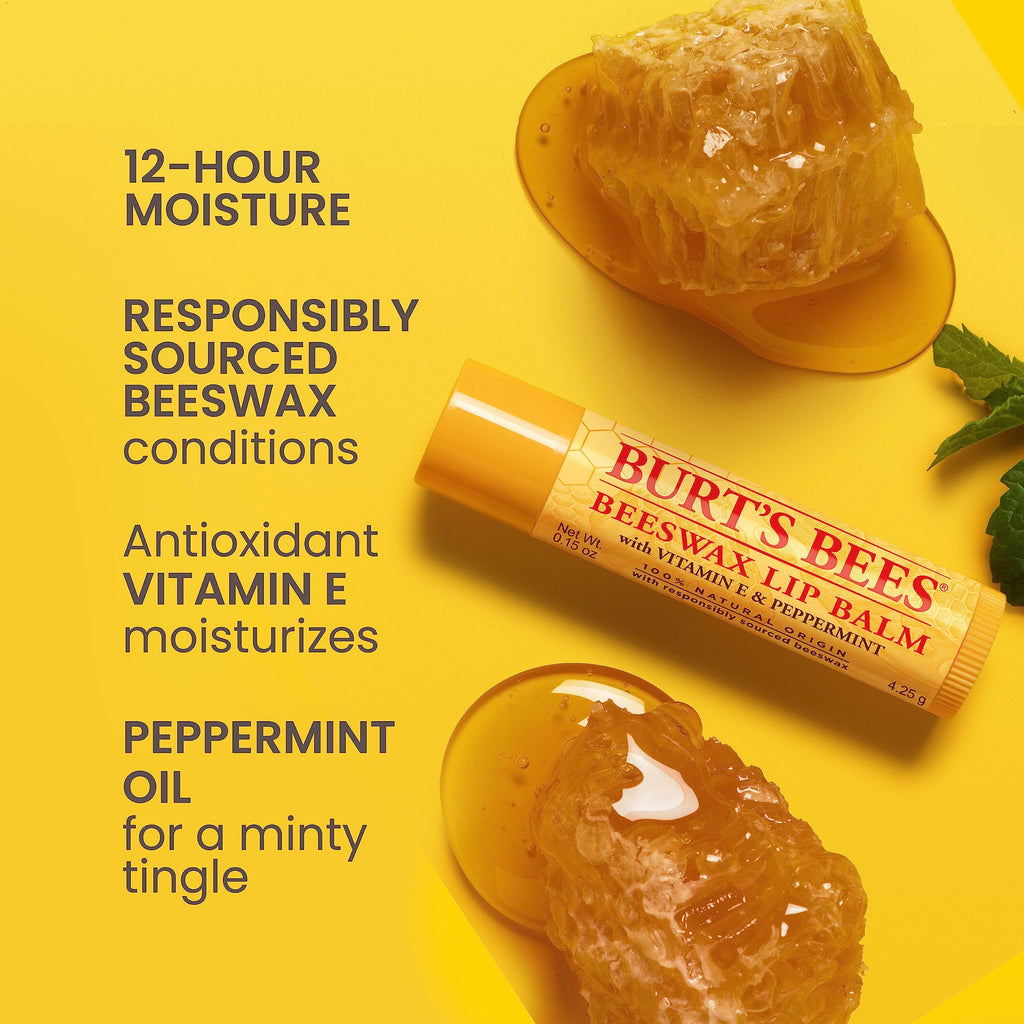 Burt's Bees Lip Balm Original Beeswax 12-Count Pack | Tint-Free, 0.15 oz Tubes