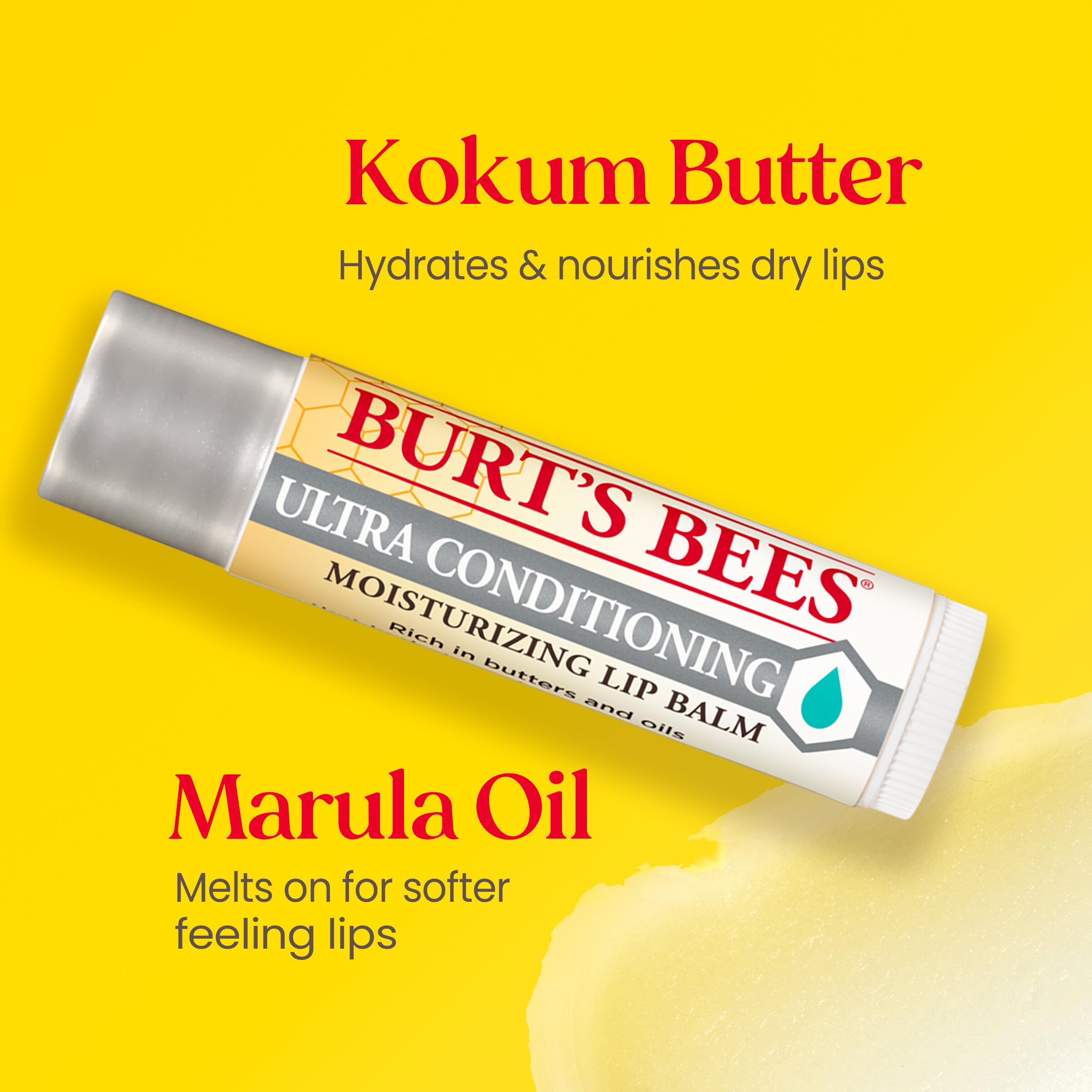 Burt's Bees Lip Balm Pack – Ultra Conditioning & Beeswax with Kokum & Shea Butter, 4 Tubes (0.15 oz)