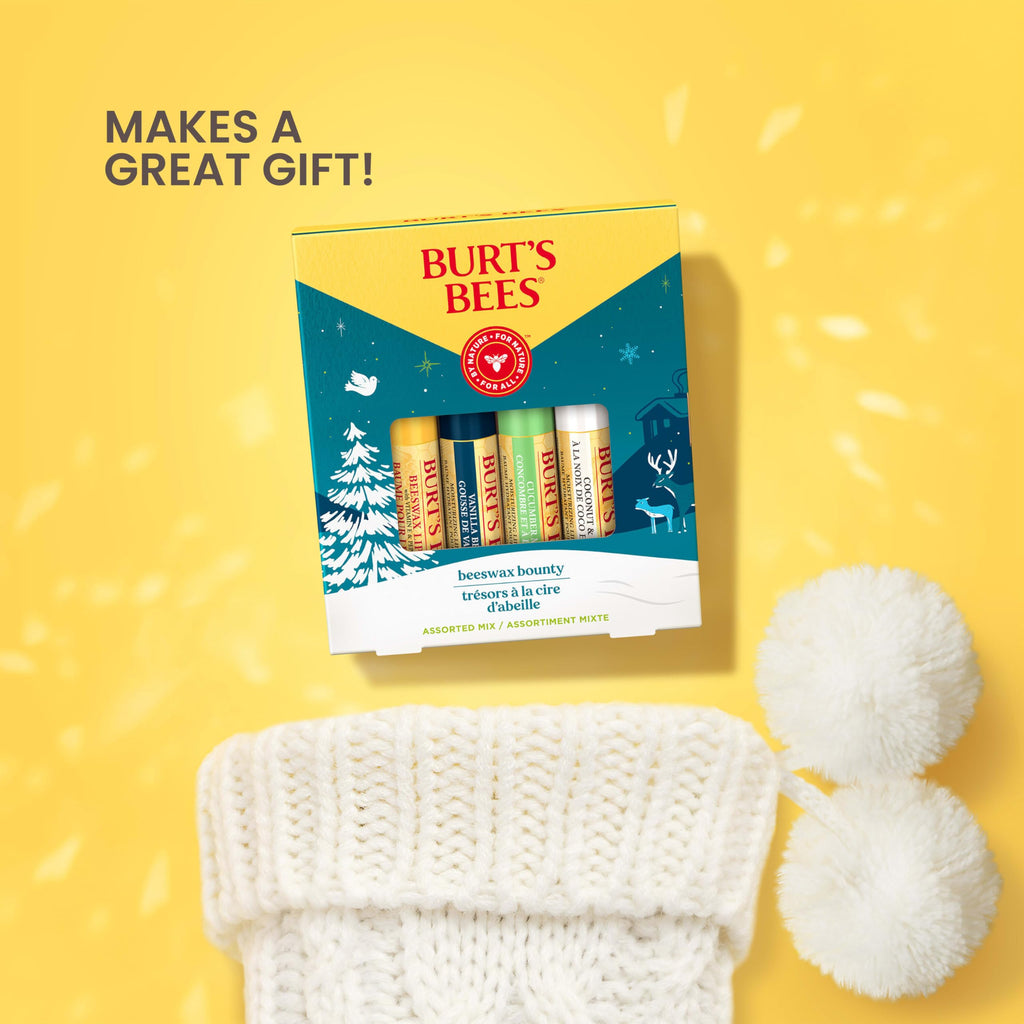 Burt's Bees Christmas Lip Balm Gift Set – Four Flavors: Beeswax, Vanilla Bean, Cucumber Mint & Coconut & Pear