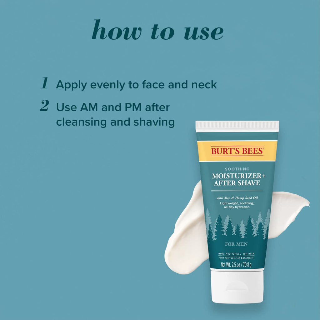 Burt's Bees Soothing Moisturizer + After Shave with Aloe & Hemp for Men - 2.5 Oz