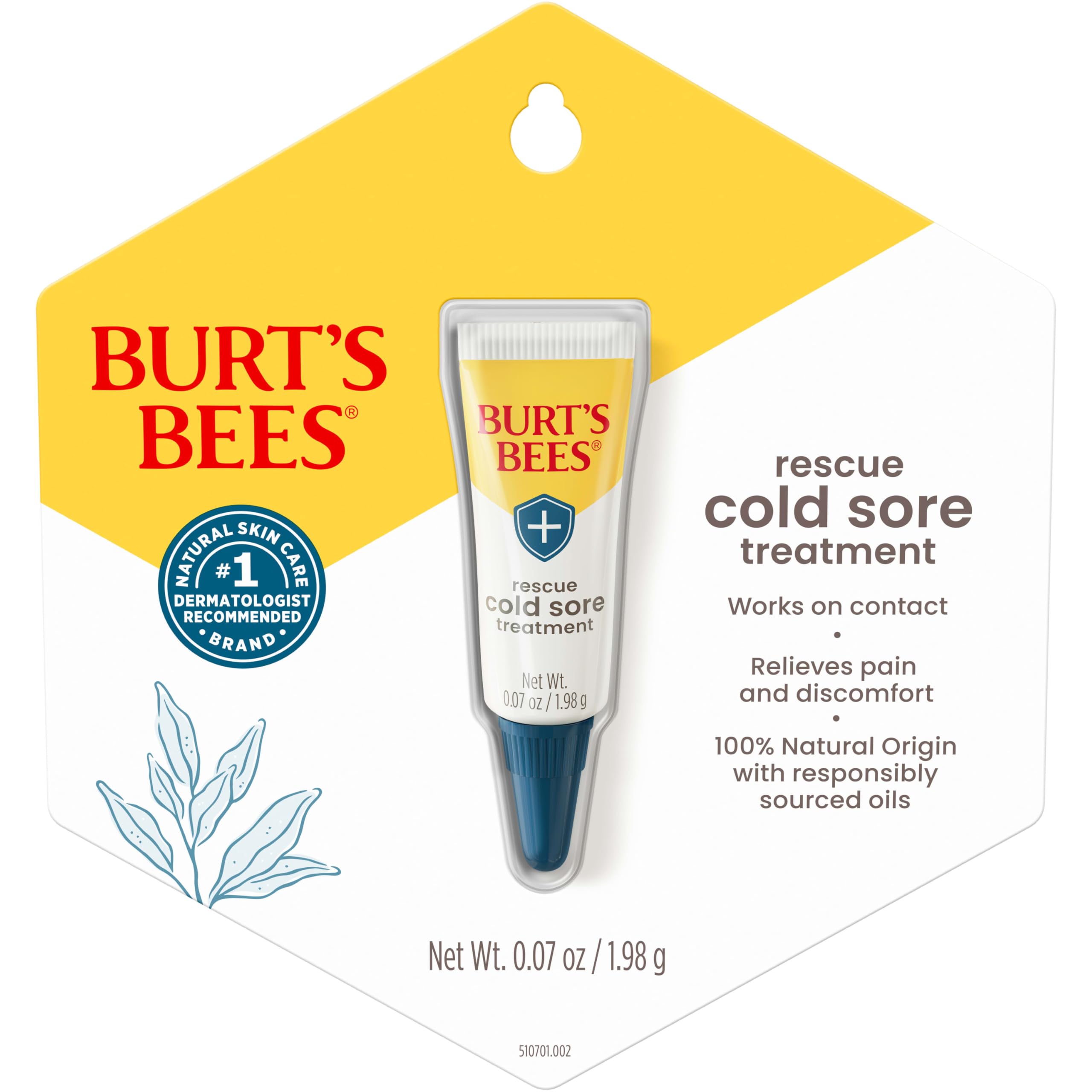 Burt's Bees Cold Sore Treatment with Rhubarb & Sage Complex | 0.07 oz | Natural Origin