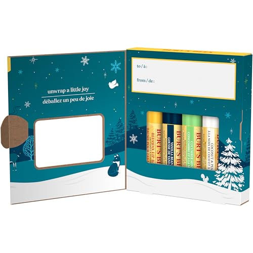 Burt's Bees Christmas Lip Balm Gift Set – Four Flavors: Beeswax, Vanilla Bean, Cucumber Mint & Coconut & Pear