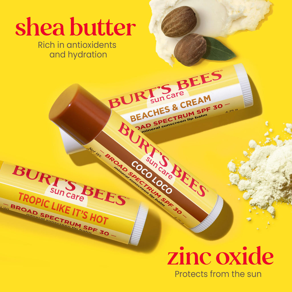 Burt's Bees Beaches and Cream SPF 30 Lip Balm | 3 Tubes, Nano-Free