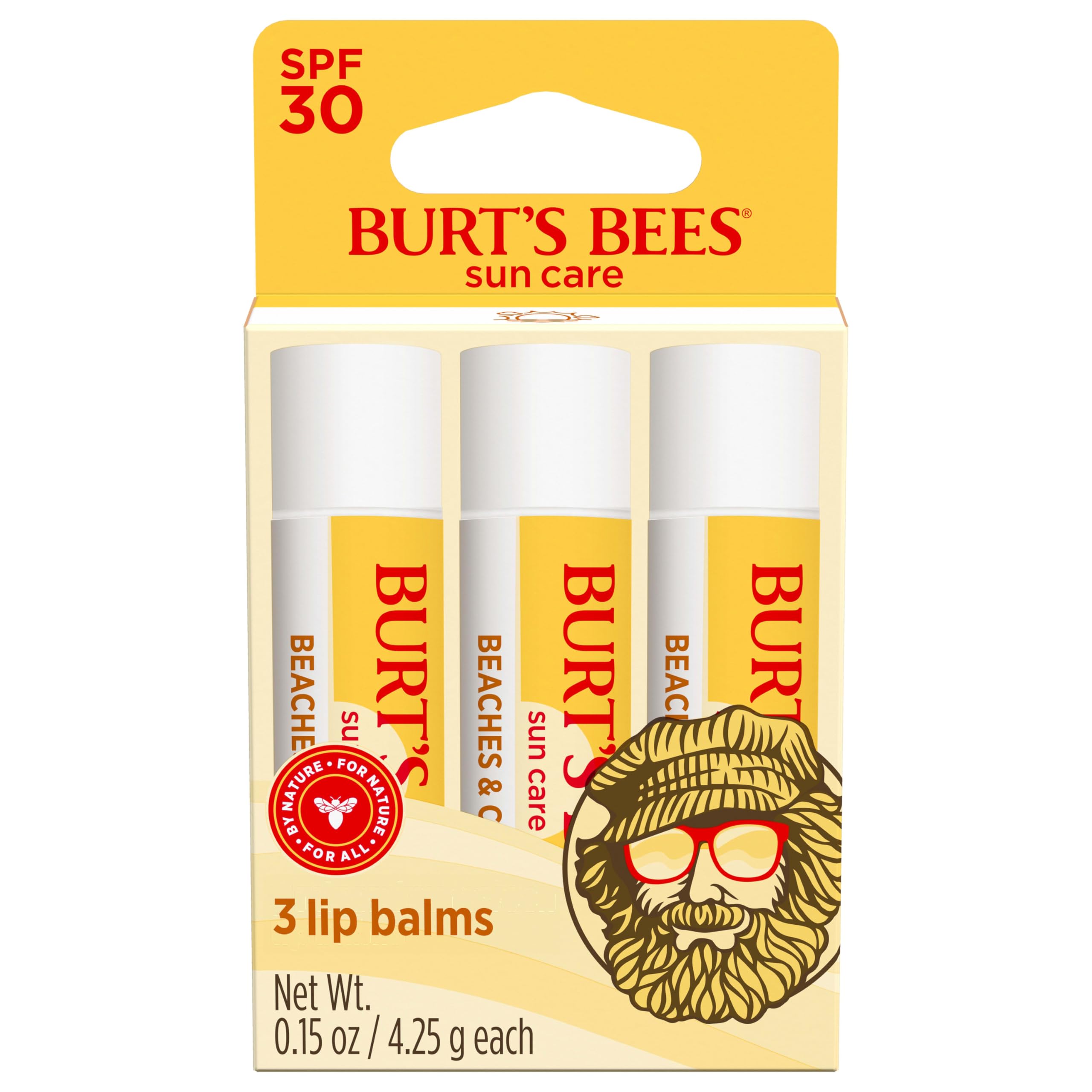 Burt's Bees Beaches and Cream SPF 30 Lip Balm | 3 Tubes, Nano-Free
