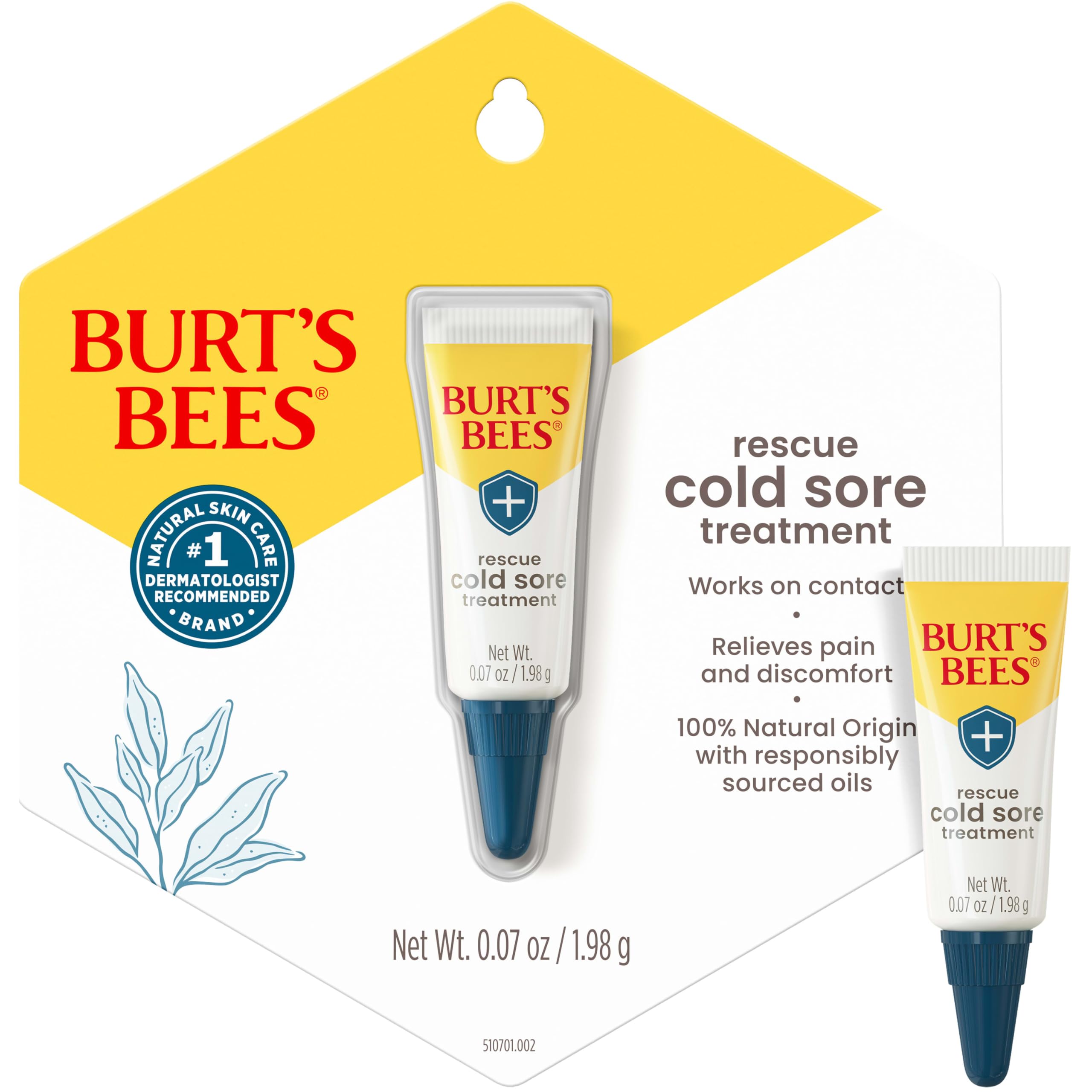 Burt's Bees Cold Sore Treatment with Rhubarb & Sage Complex | 0.07 oz | Natural Origin