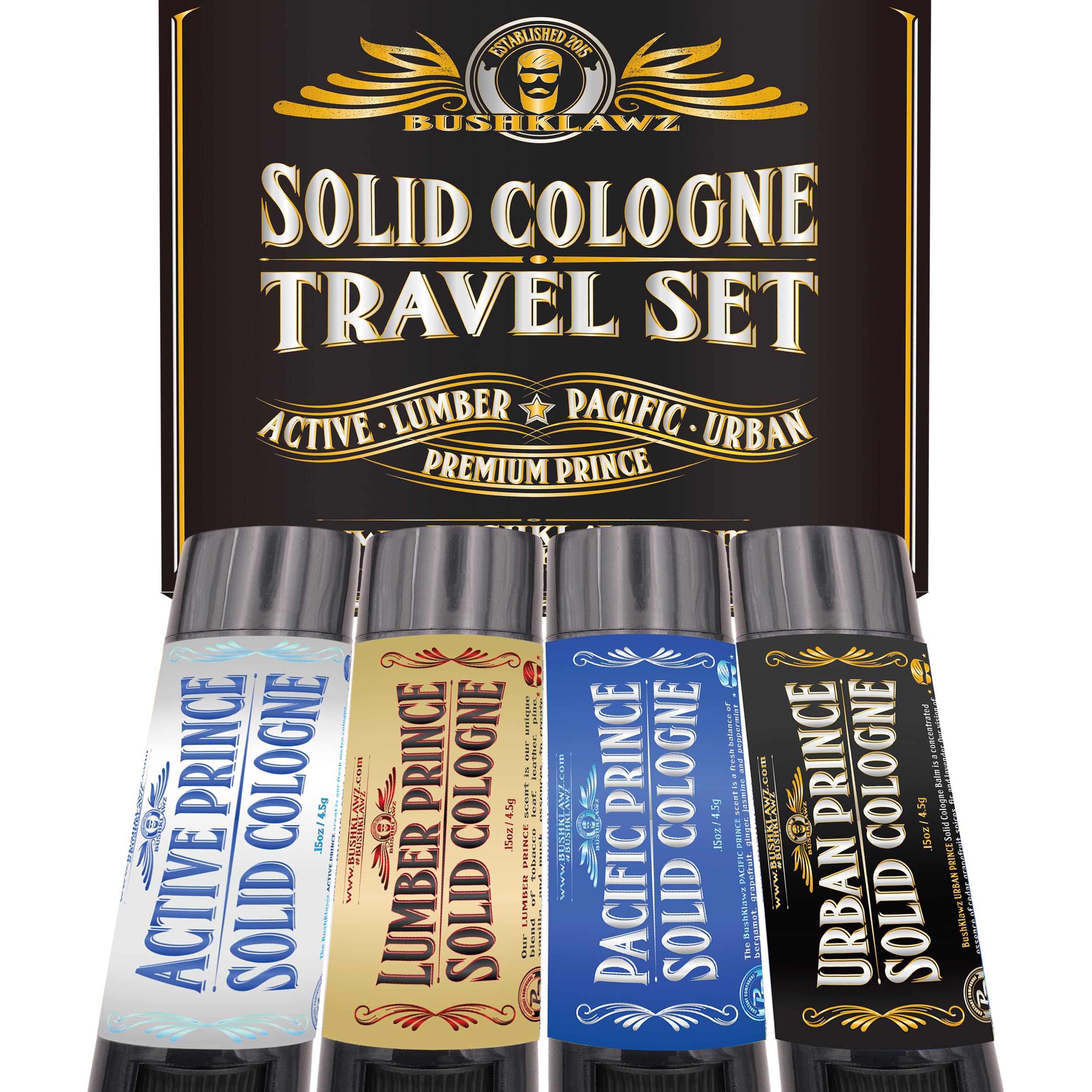 BushKlawz Travel Size Solid Cologne Sampler — 4 Prince Scents