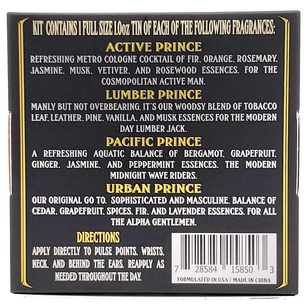 BushKlawz Premium Prince Solid Cologne Gift Set – 4x 1 oz Tins, Alcohol-Free, Travel-Ready Men’s Fragrance
