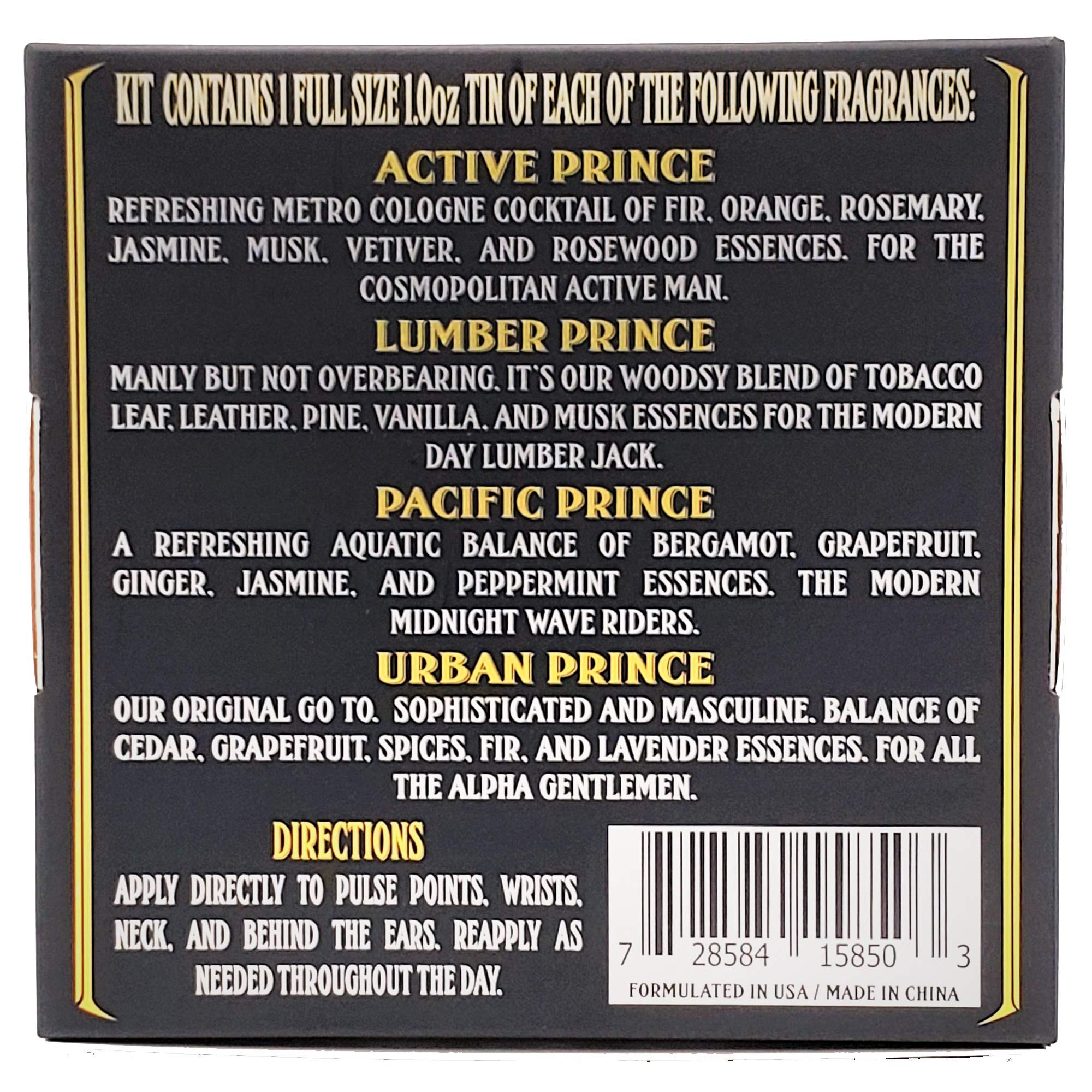 BushKlawz Premium Prince Solid Cologne Gift Set – 4x 1 oz Tins, Alcohol-Free, Travel-Ready Men’s Fragrance