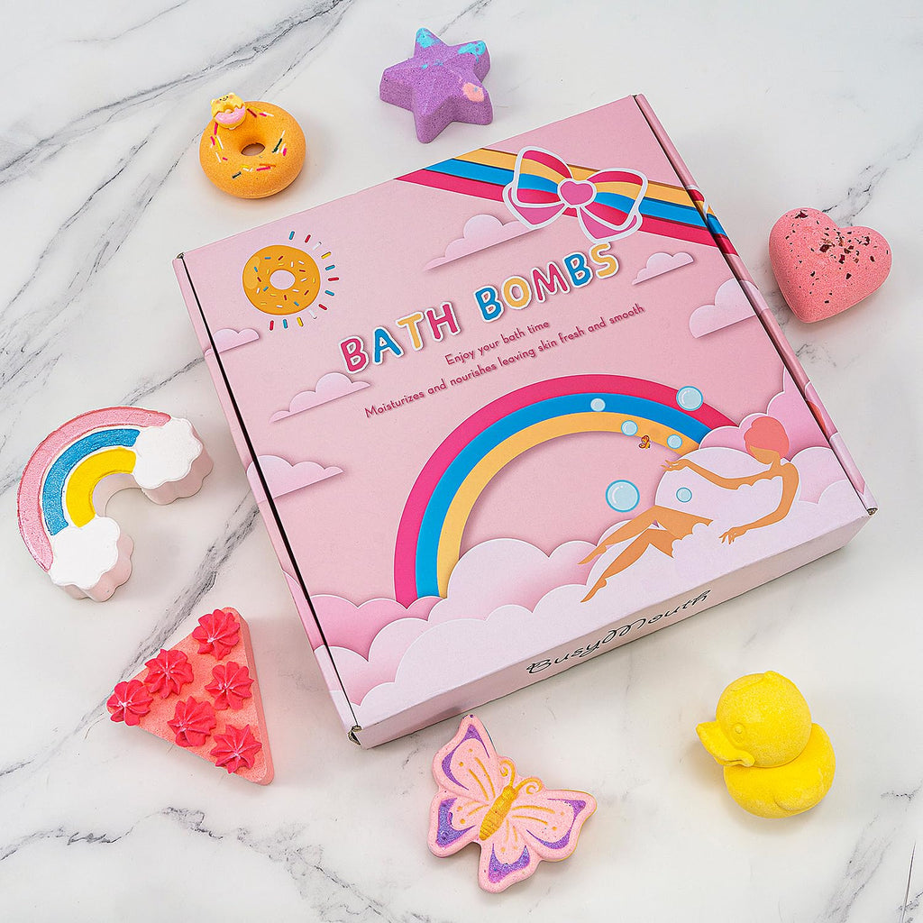 BusyMouth 9XXL Bath Bombs Gift Set – 9pc Kids Bath Bombs with Surprise Toys