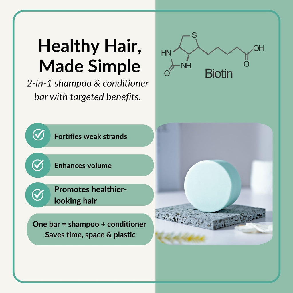 BusyNature Biotin 2-in-1 Shampoo & Conditioner Bar – Repairing & Volumizing, 100 g