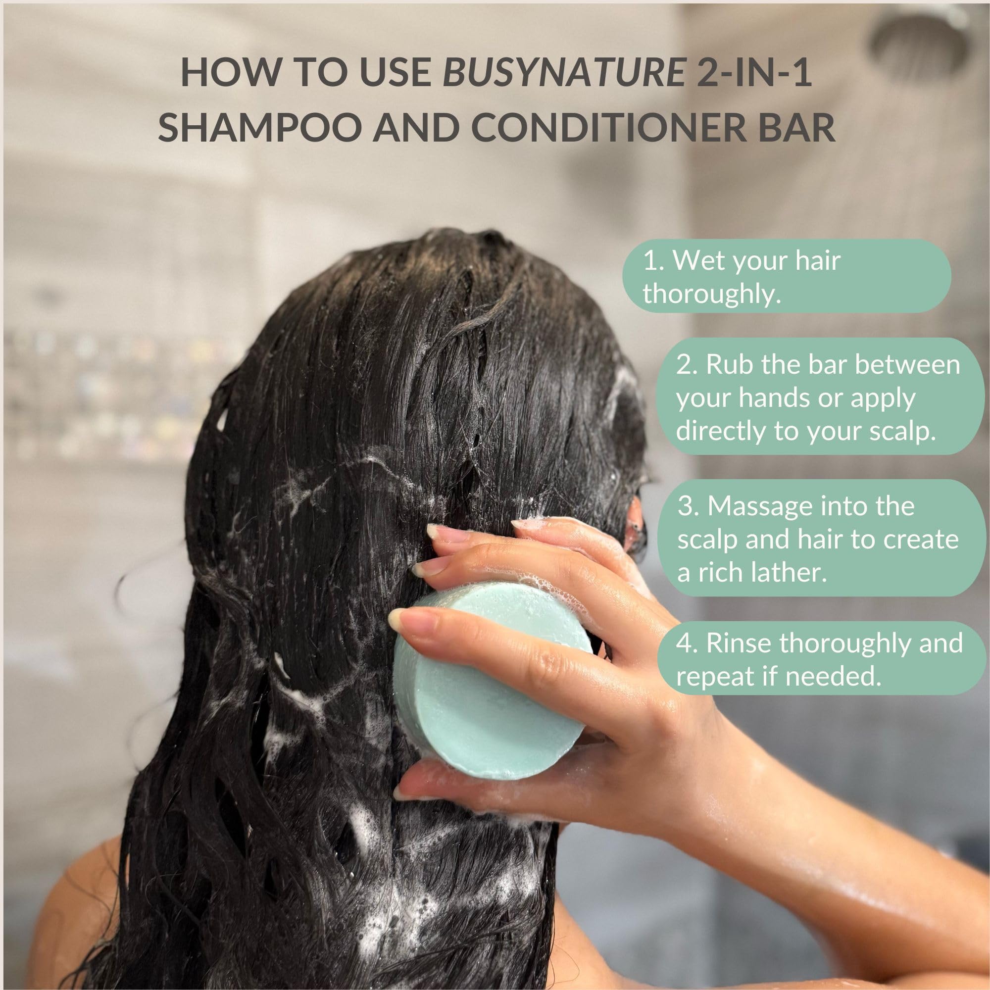 BusyNature Biotin 2-in-1 Shampoo & Conditioner Bar – Repairing & Volumizing, 100 g