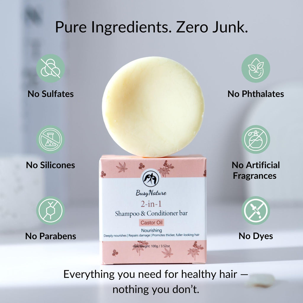 BusyNature Castor Oil 2-in-1 Shampoo Bar – Nourishing & Fuller Hair (100 g)