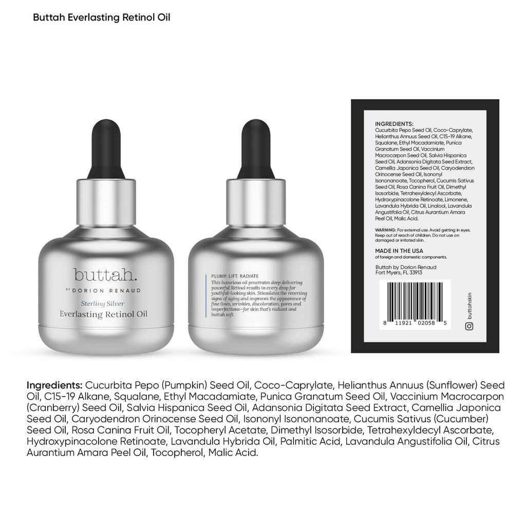 Buttah Skin Sterling Silver Kit for Radiant Beauty | Everlasting Retinol Oil, Awakening Eye Cream, Uplift & Smooth Face Wand