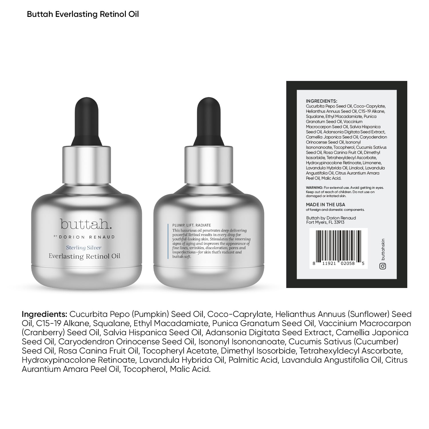 Buttah Skin Sterling Silver Kit for Radiant Beauty | Everlasting Retinol Oil, Awakening Eye Cream, Uplift & Smooth Face Wand