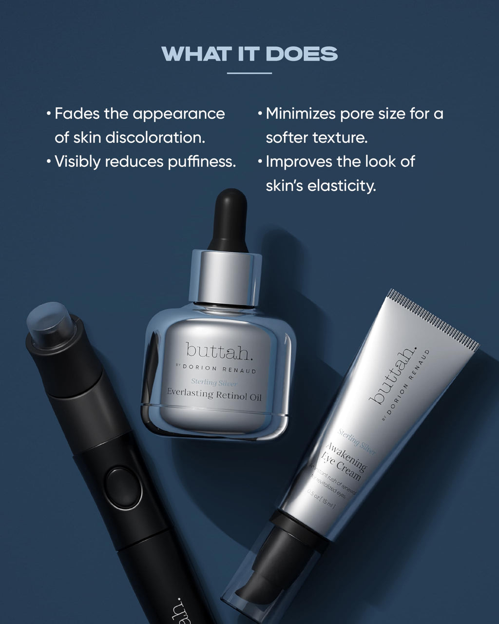 Buttah Skin Sterling Silver Kit for Radiant Beauty | Everlasting Retinol Oil, Awakening Eye Cream, Uplift & Smooth Face Wand