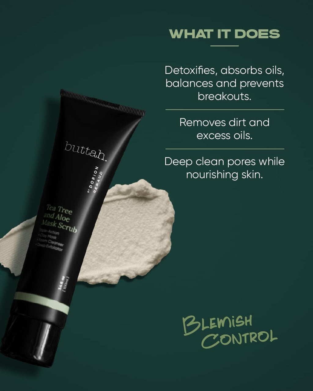 Buttah Skin by Dorion Renaud Tea Tree & Aloe Exfoliating Scrub 3oz | Multi-Tasking Cleanser