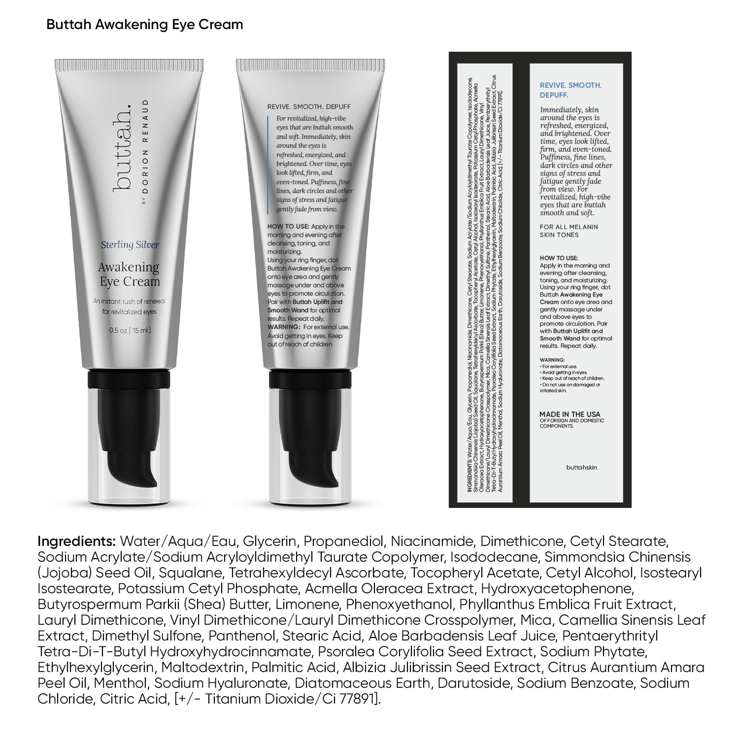 Buttah Skin Sterling Silver Kit for Radiant Beauty | Everlasting Retinol Oil, Awakening Eye Cream, Uplift & Smooth Face Wand