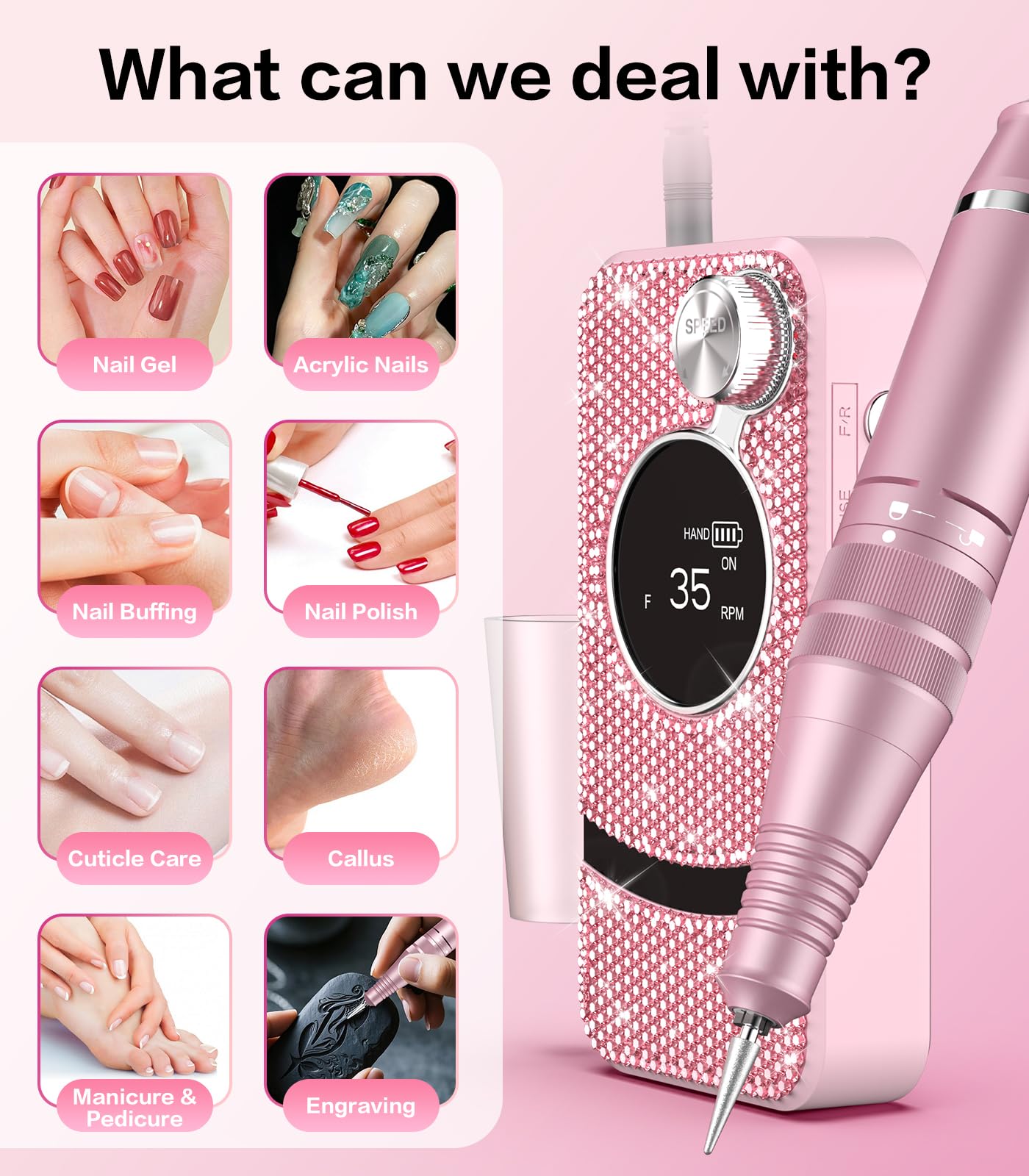 buways Professional Electric Cordless Nail Drill Kit — 35,000 RPM with 11 Bits for At-Home Manicures
