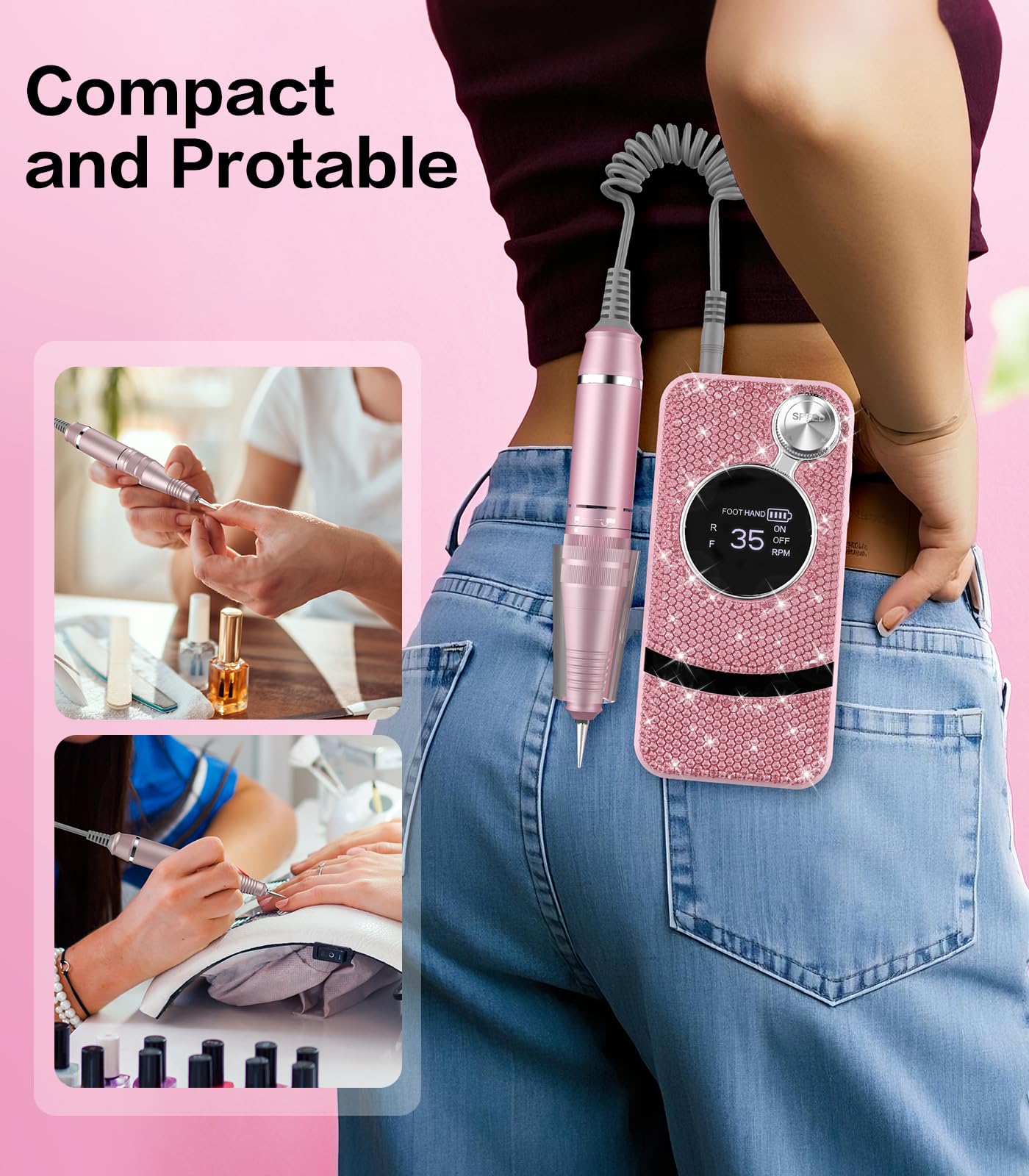 buways Professional Electric Cordless Nail Drill Kit — 35,000 RPM with 11 Bits for At-Home Manicures
